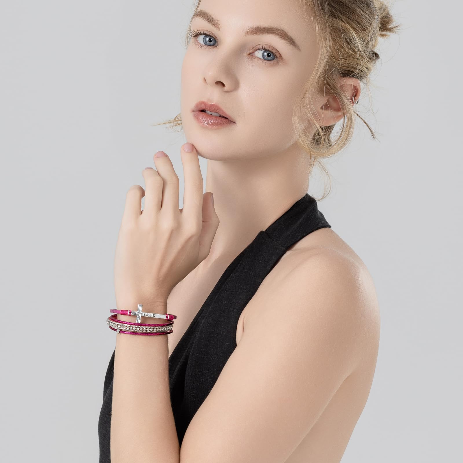 Leather Boho Bead Cross w/ Magnetic Clasp