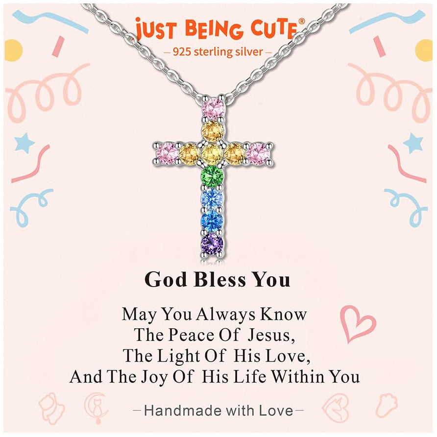 925 Colorful Cross Necklace for Girls