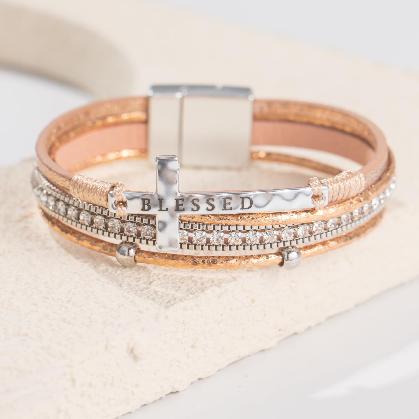 Leather Boho Bead Cross w/ Magnetic Clasp