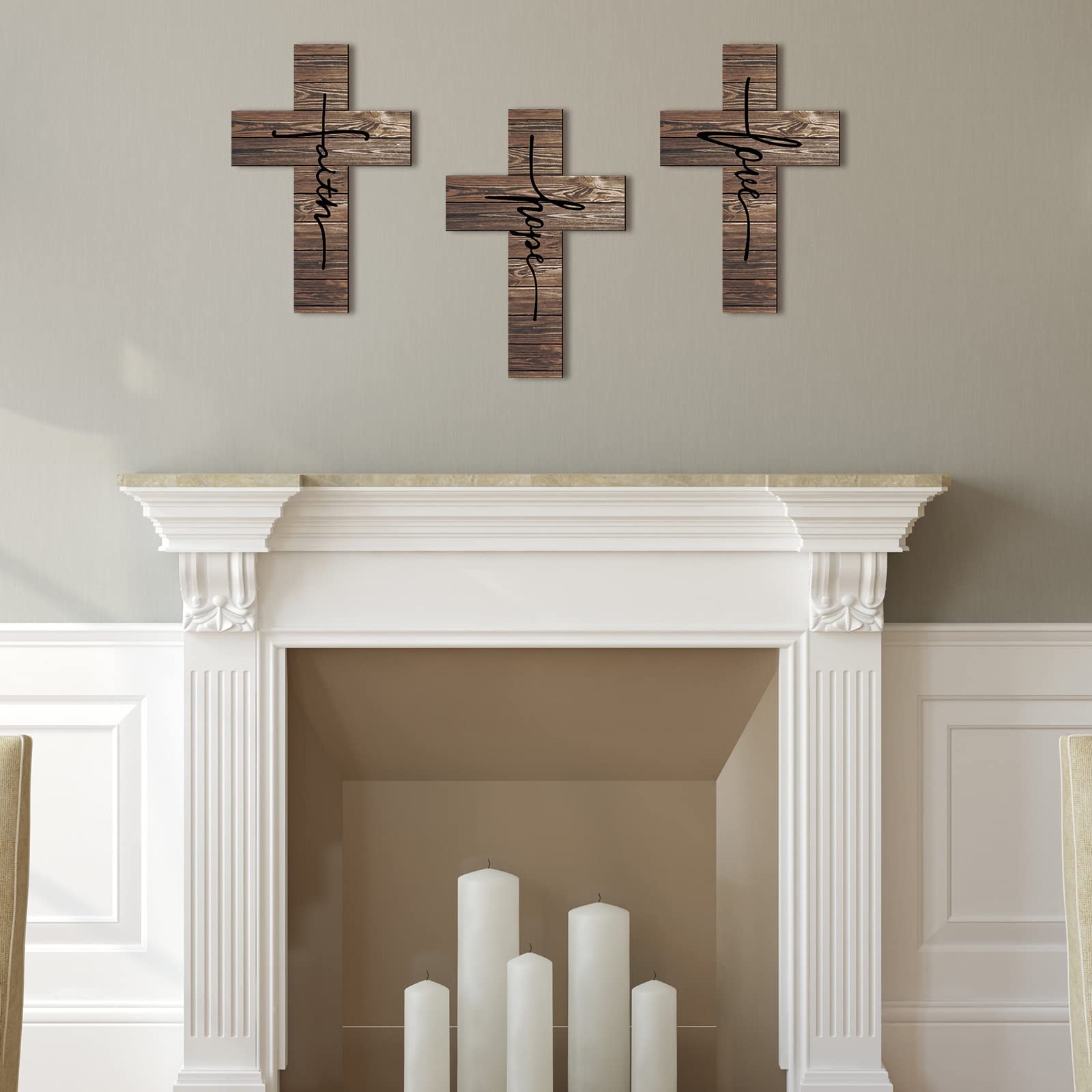 3 PCS Wooden Rustic Cross Decor, Vintage, 12 x 8 Inch(Brown)