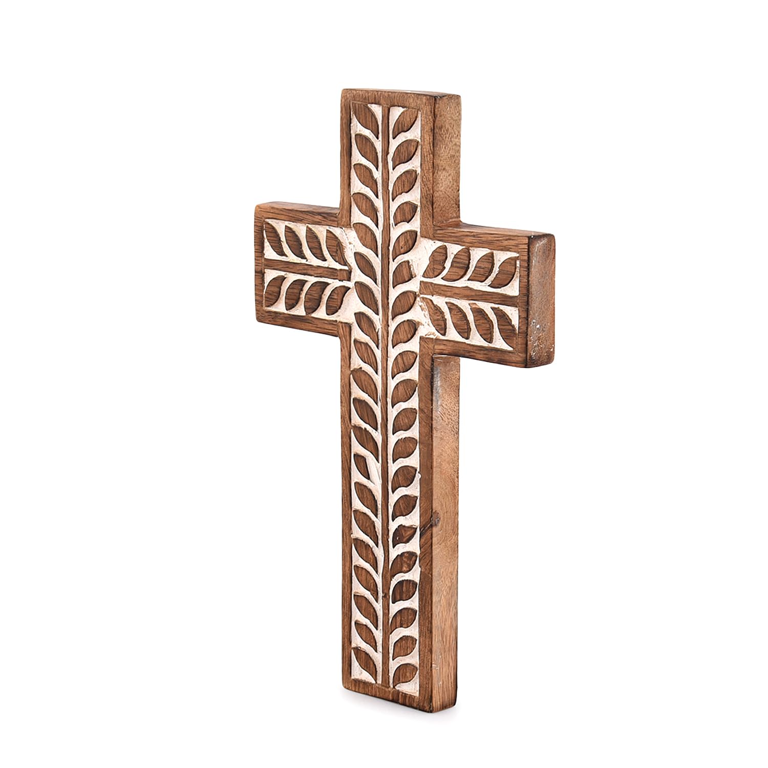 Mango Wood Cross, Wall Hanging Floral Carvings Décor