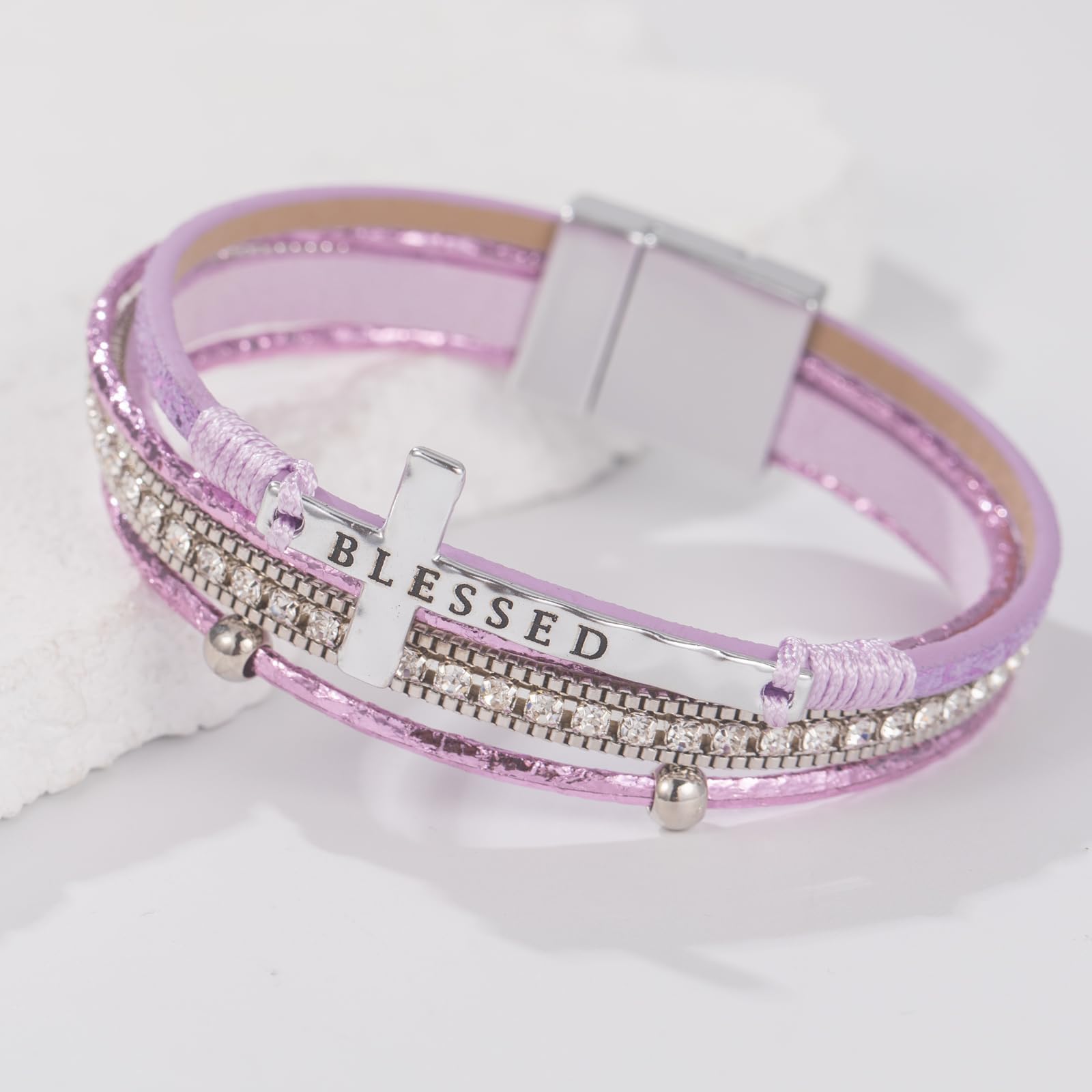 Leather Boho Bead Cross w/ Magnetic Clasp