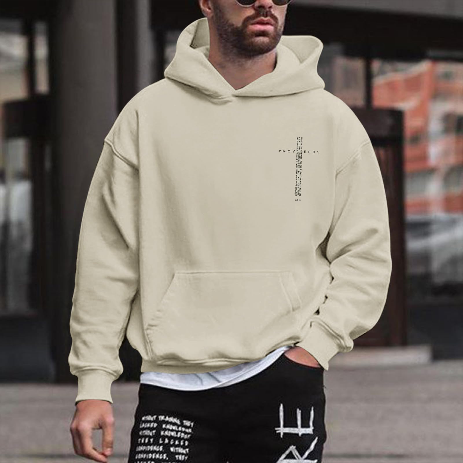 Men Hoodie/ Faith Cross/Vintage Bible Verse/Graphic Pullover