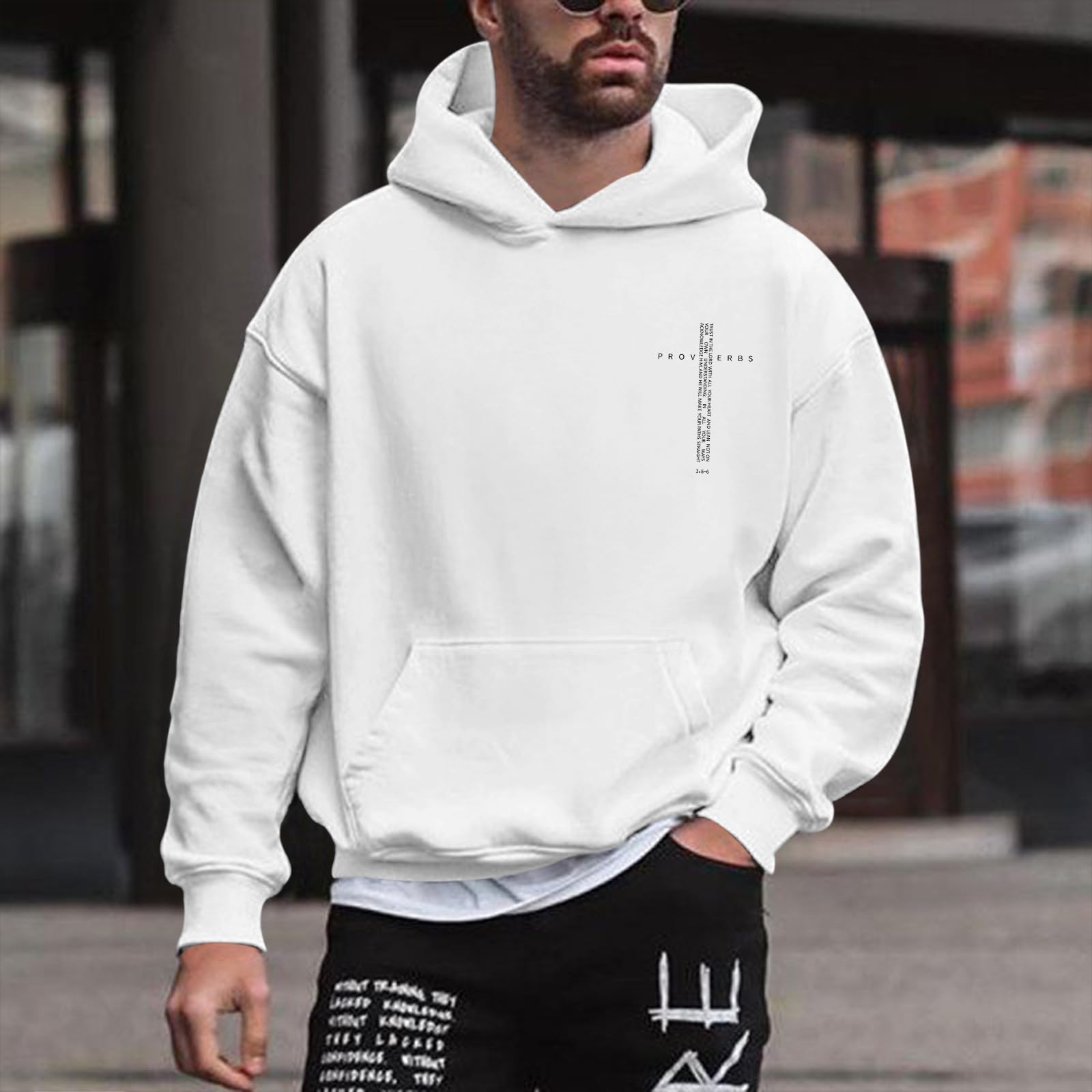 Men Hoodie/ Faith Cross/Vintage Bible Verse/Graphic Pullover