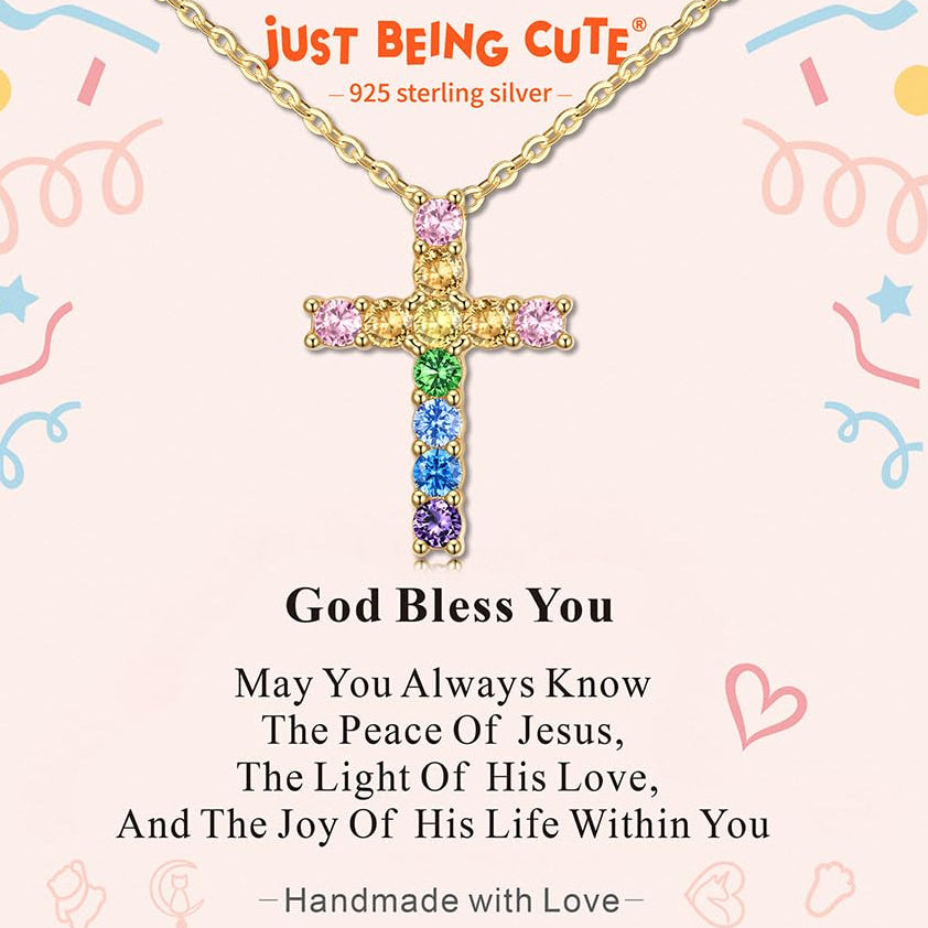 925 Colorful Cross Necklace for Girls