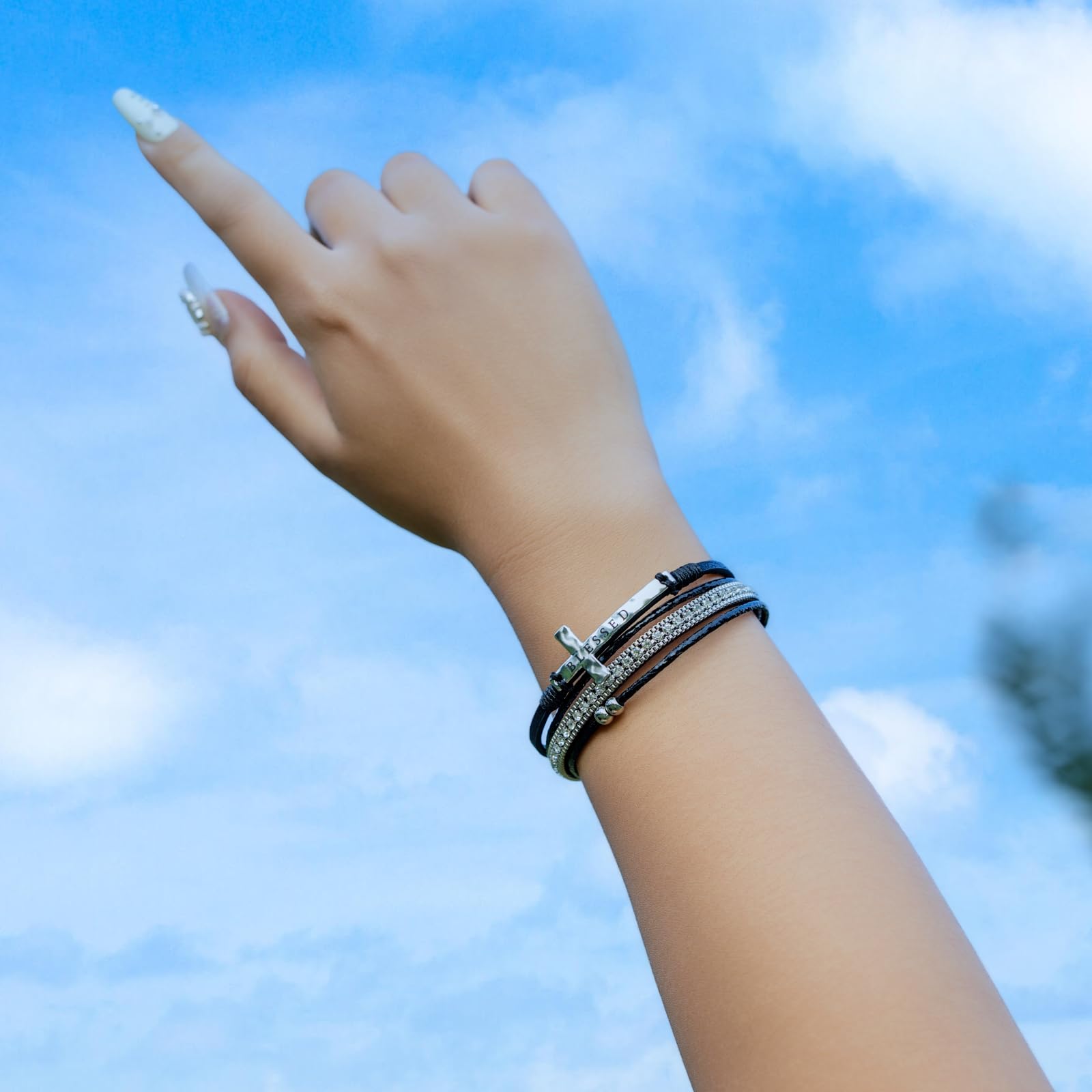 Leather Boho Bead Cross w/ Magnetic Clasp