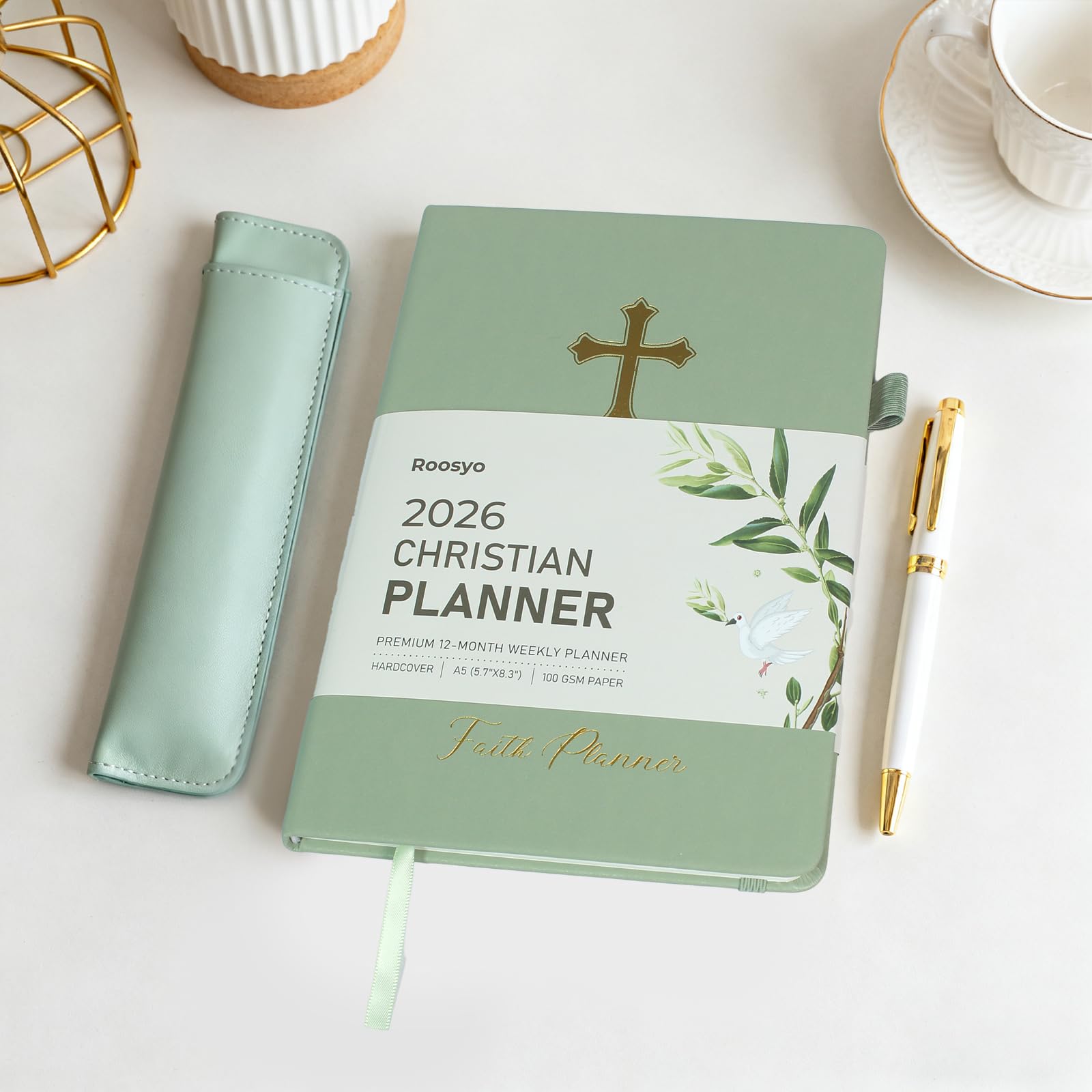 2026 Prayer Notebook, Planner, Hardcover, Sage Green