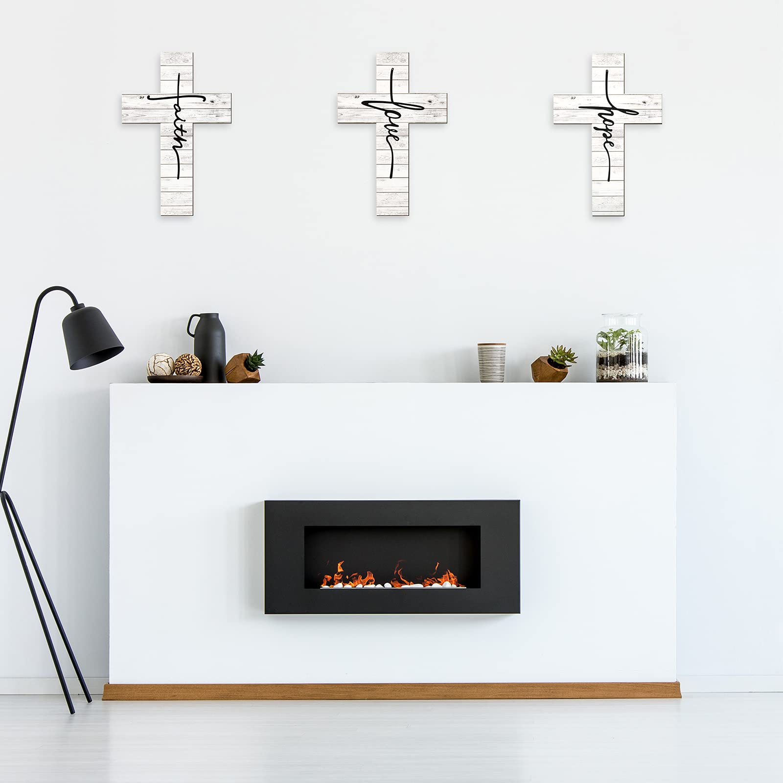 White 3pcs Wooden Rustic Cross Decor, Vintage Farmhouse, 12 x 8 Inch