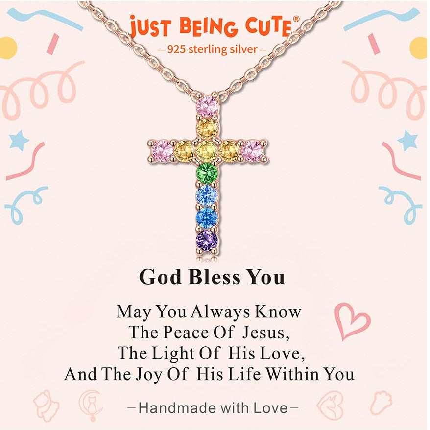 925 Colorful Cross Necklace for Girls