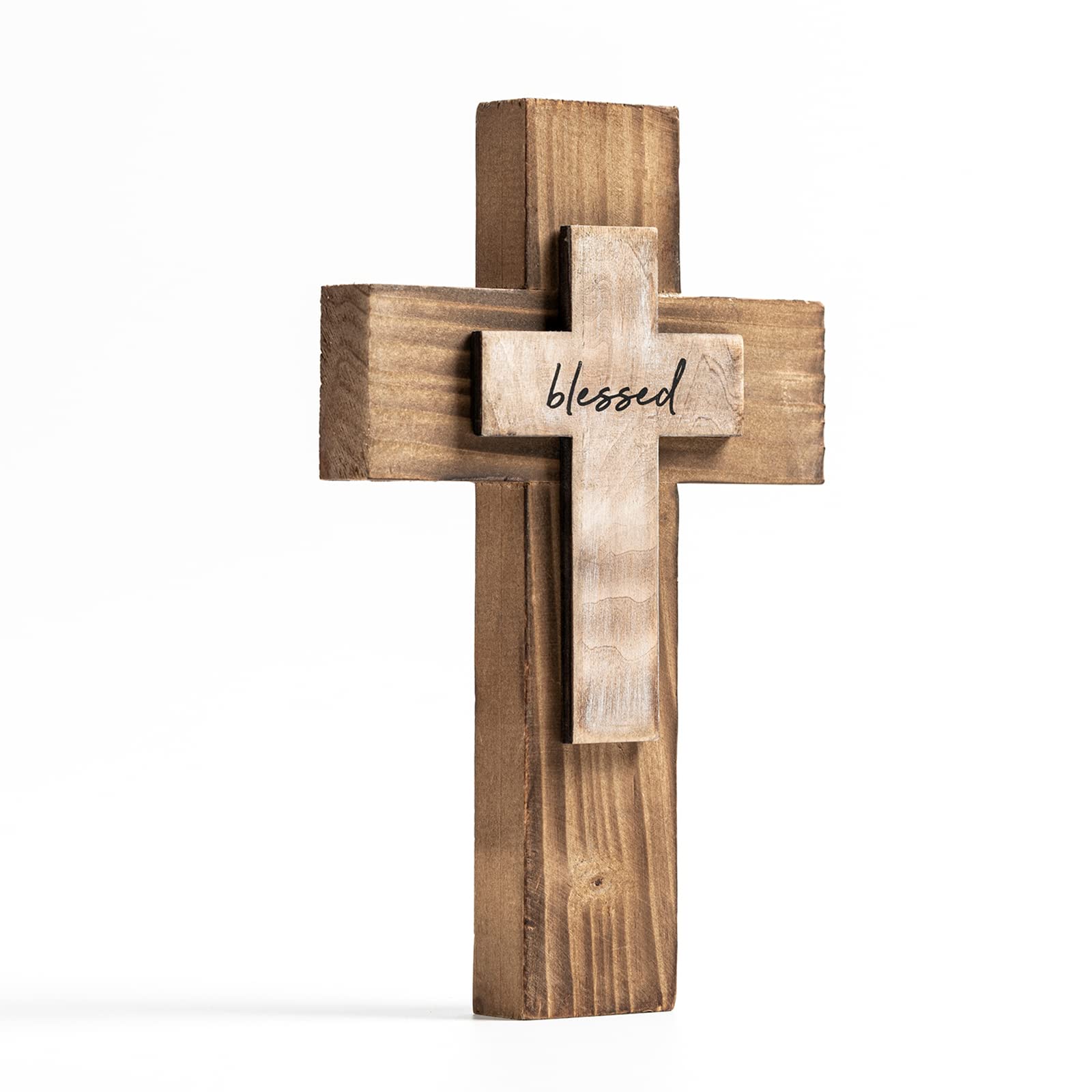 Wall Double Wooden Cross W/ Hook