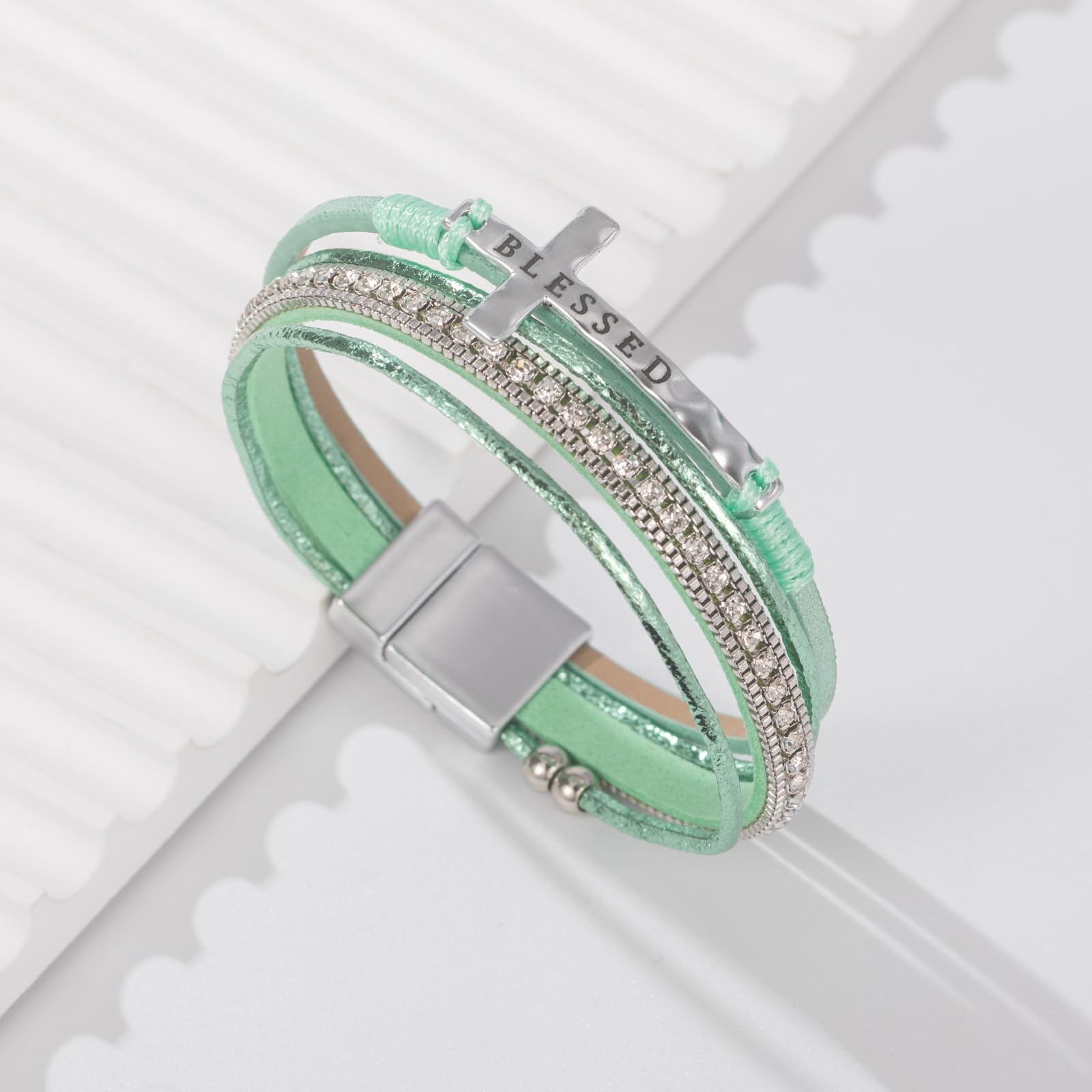 Leather Boho Bead Cross w/ Magnetic Clasp