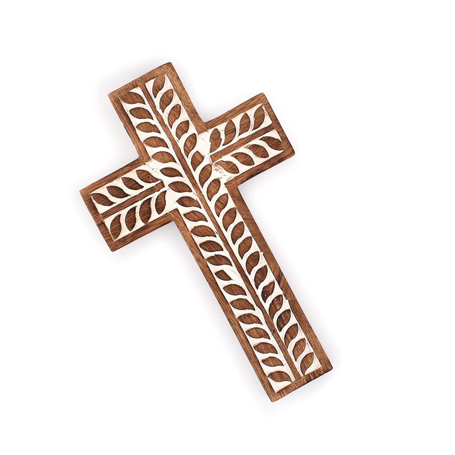 Mango Wood Cross, Wall Hanging Floral Carvings Décor