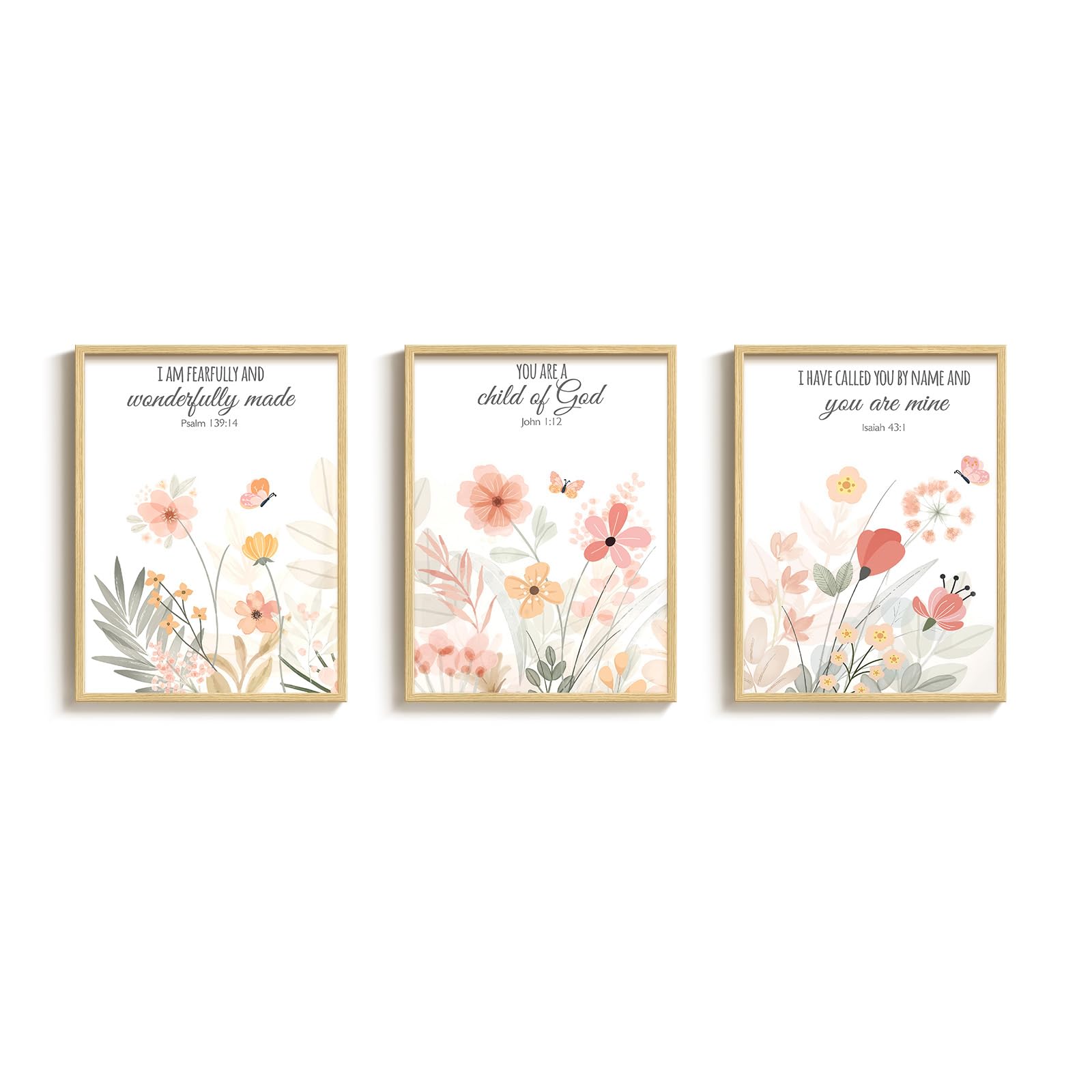 3 Set, Framed Christian Wall Art , Botanical Floral Scripture , 12x16