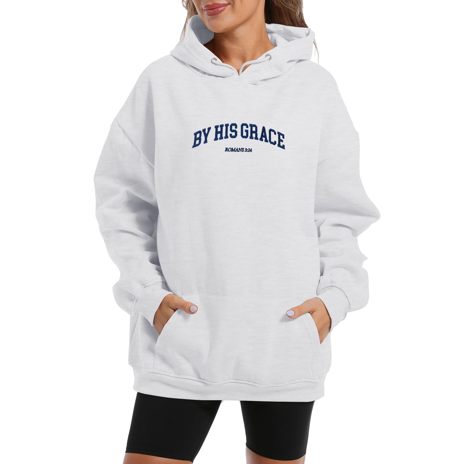 Women Faith Hoodie, Vintage Bible Verse Graphic Pullovers(Heather White)