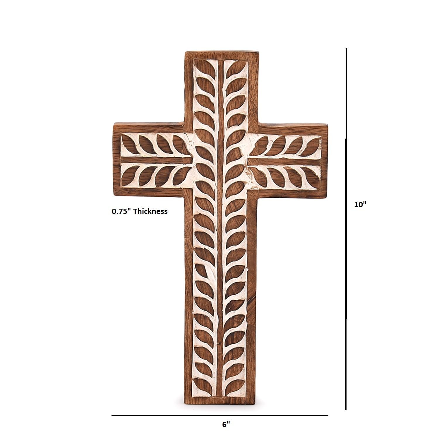 Mango Wood Cross, Wall Hanging Floral Carvings Décor