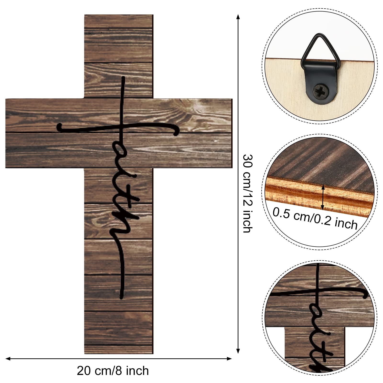 3 PCS Wooden Rustic Cross Decor, Vintage, 12 x 8 Inch(Brown)