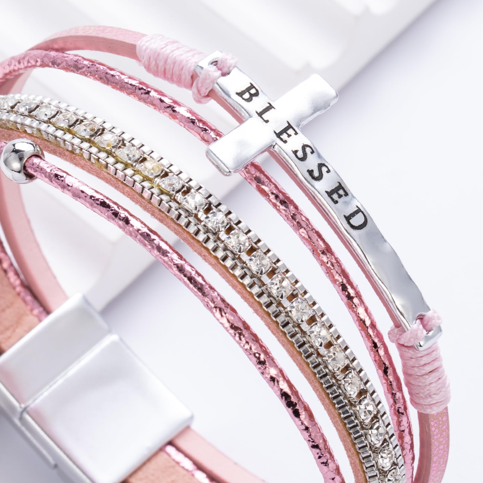 Leather Boho Bead Cross w/ Magnetic Clasp