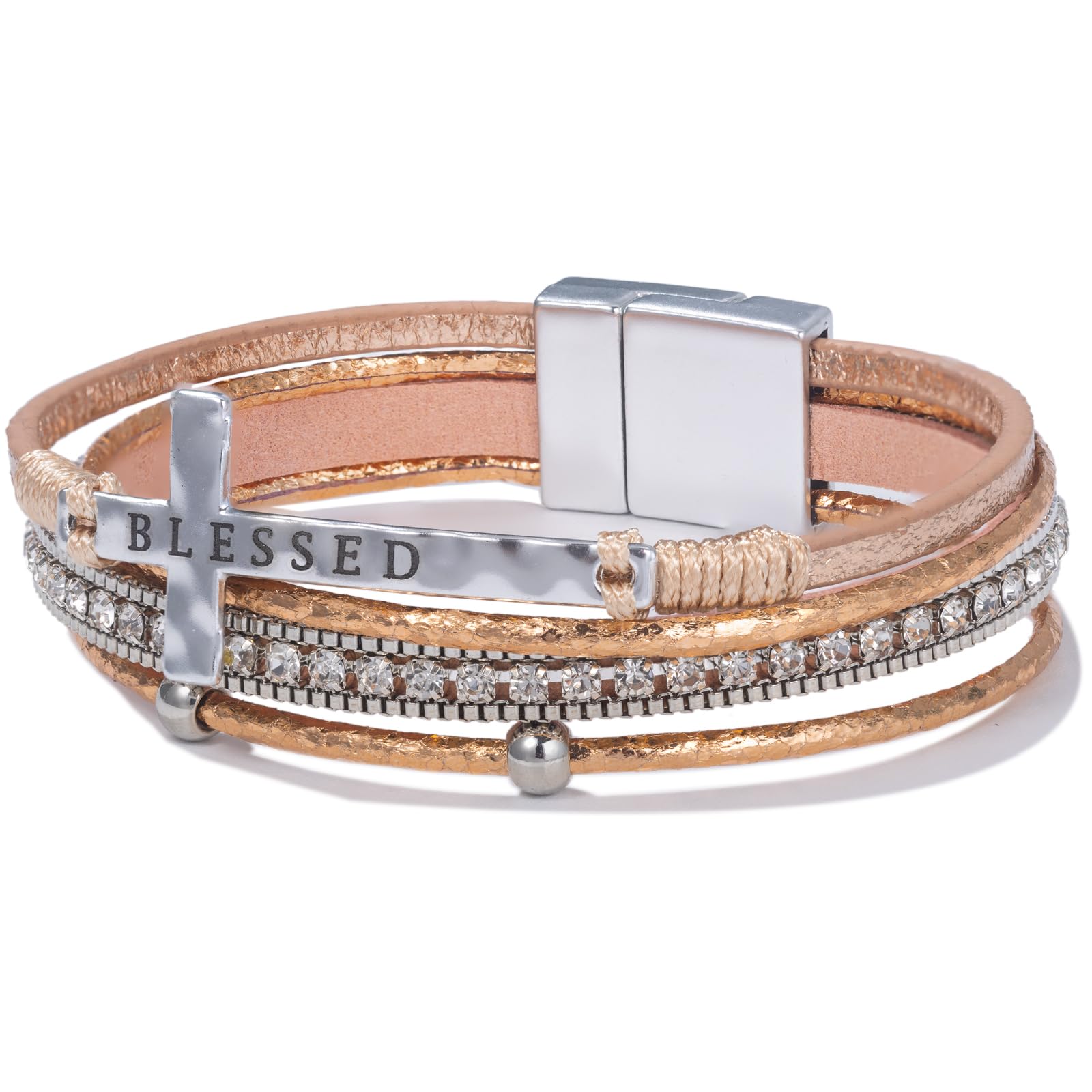 Leather Boho Bead Cross w/ Magnetic Clasp