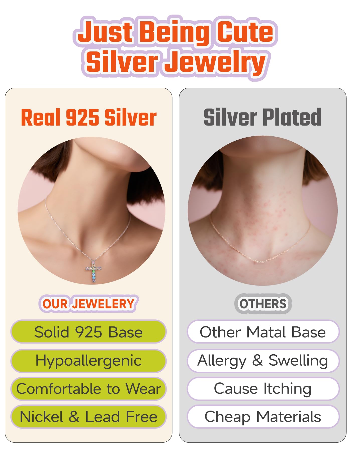 925 Colorful Cross Necklace for Girls