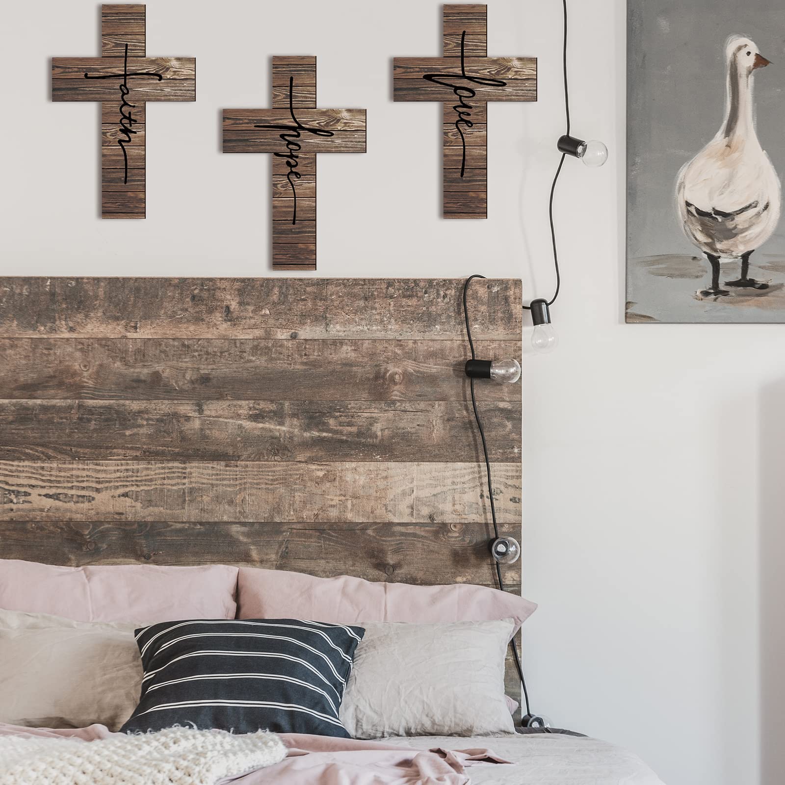 3 PCS Wooden Rustic Cross Decor, Vintage, 12 x 8 Inch(Brown)