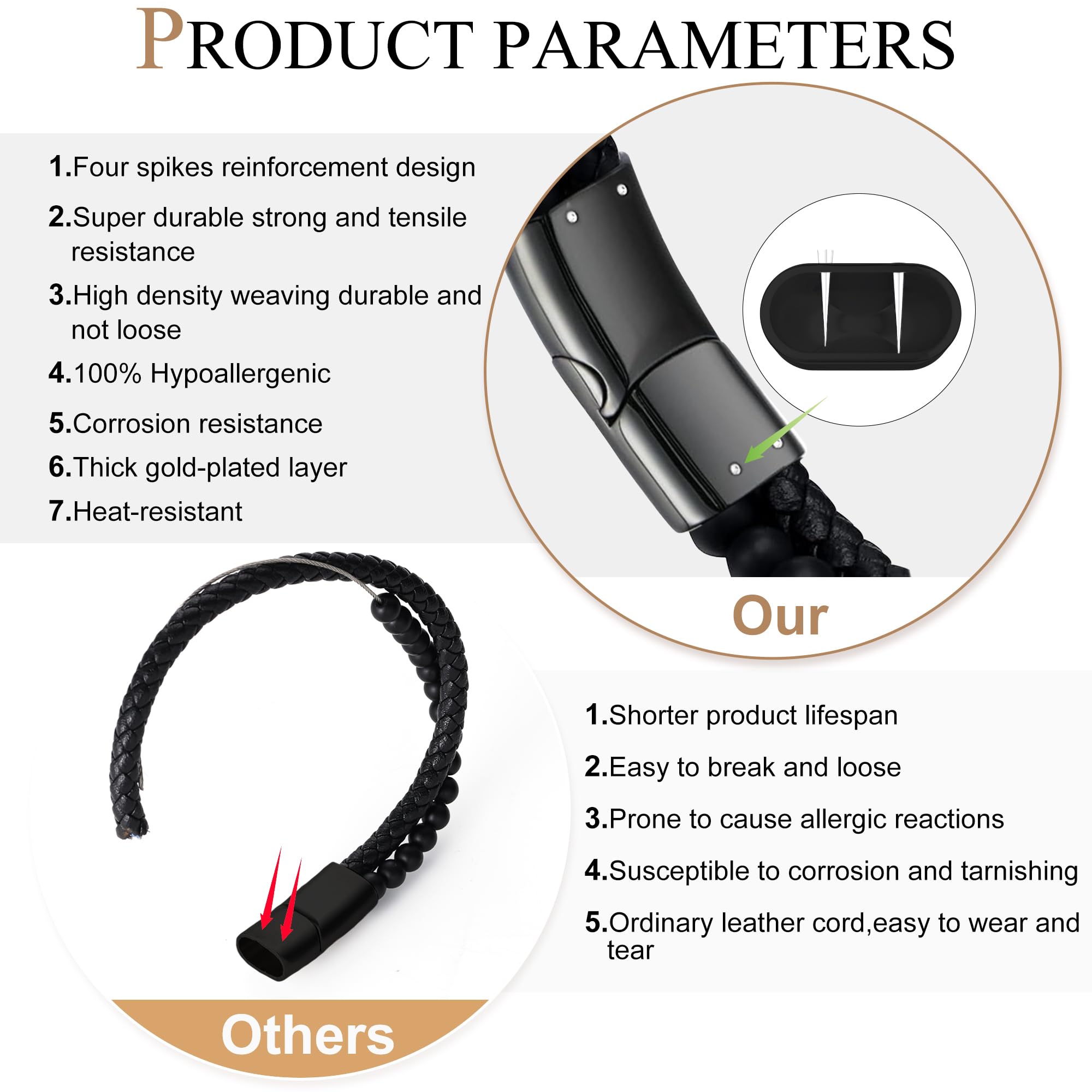 Black Onyx Bead Leather Cuff w/ Stainless Steel Cross