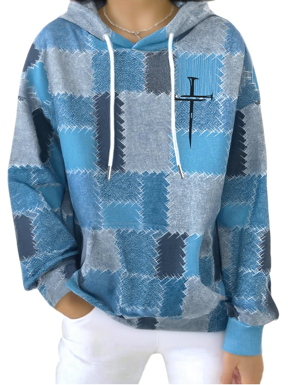 Cool Blue Blend, Striped Cross Sweatshirt, Pullover