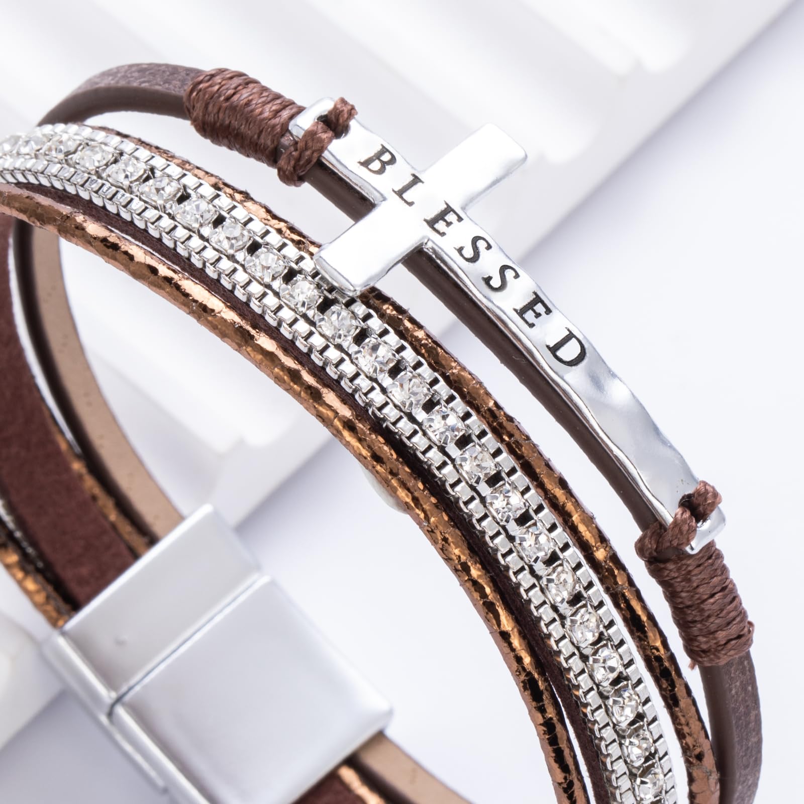 Leather Boho Bead Cross w/ Magnetic Clasp