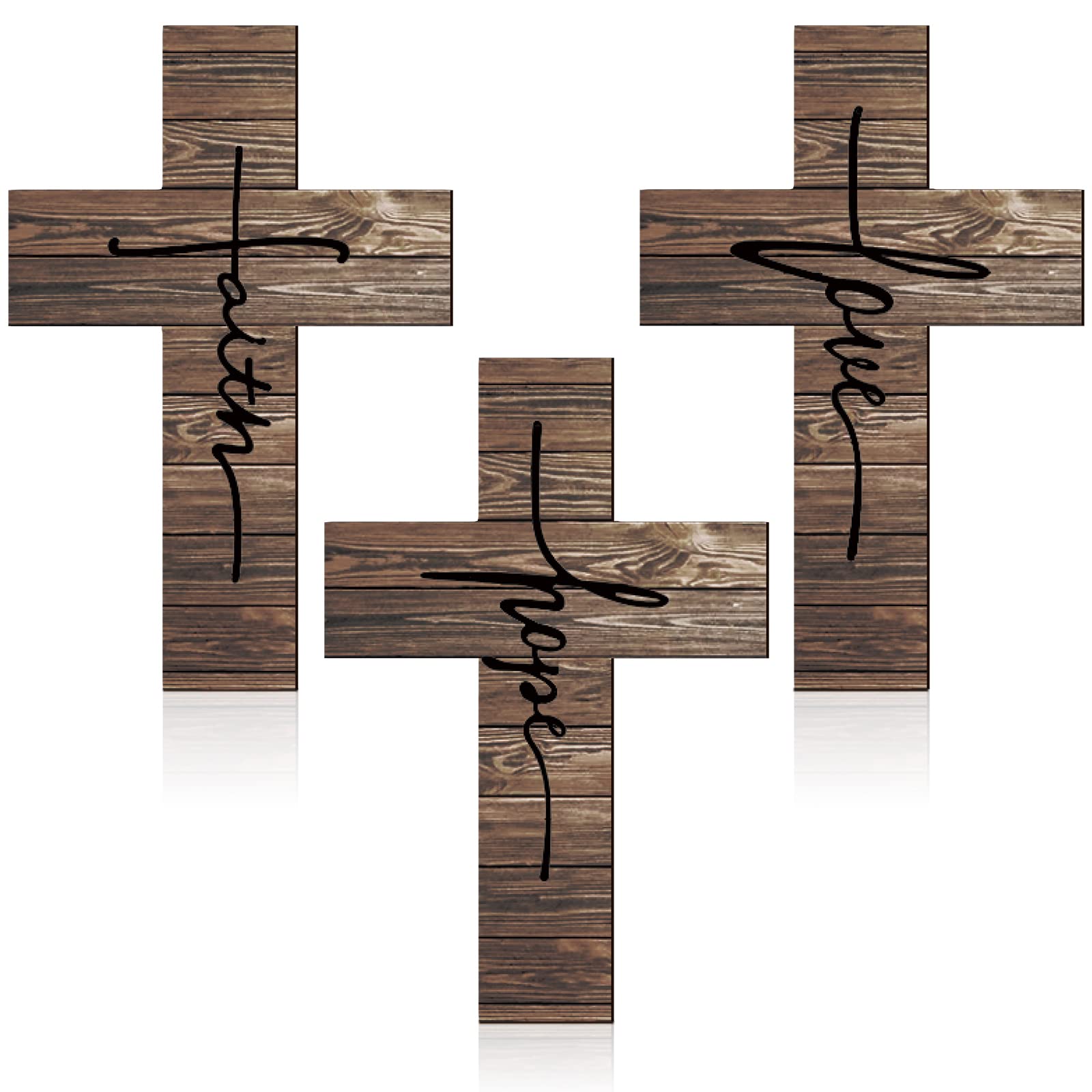 3 PCS Wooden Rustic Cross Decor, Vintage, 12 x 8 Inch(Brown)