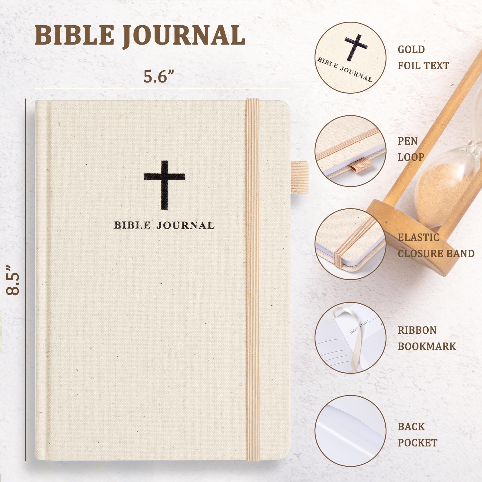 Prayer Journal for Women, Bible Notebook, Beige