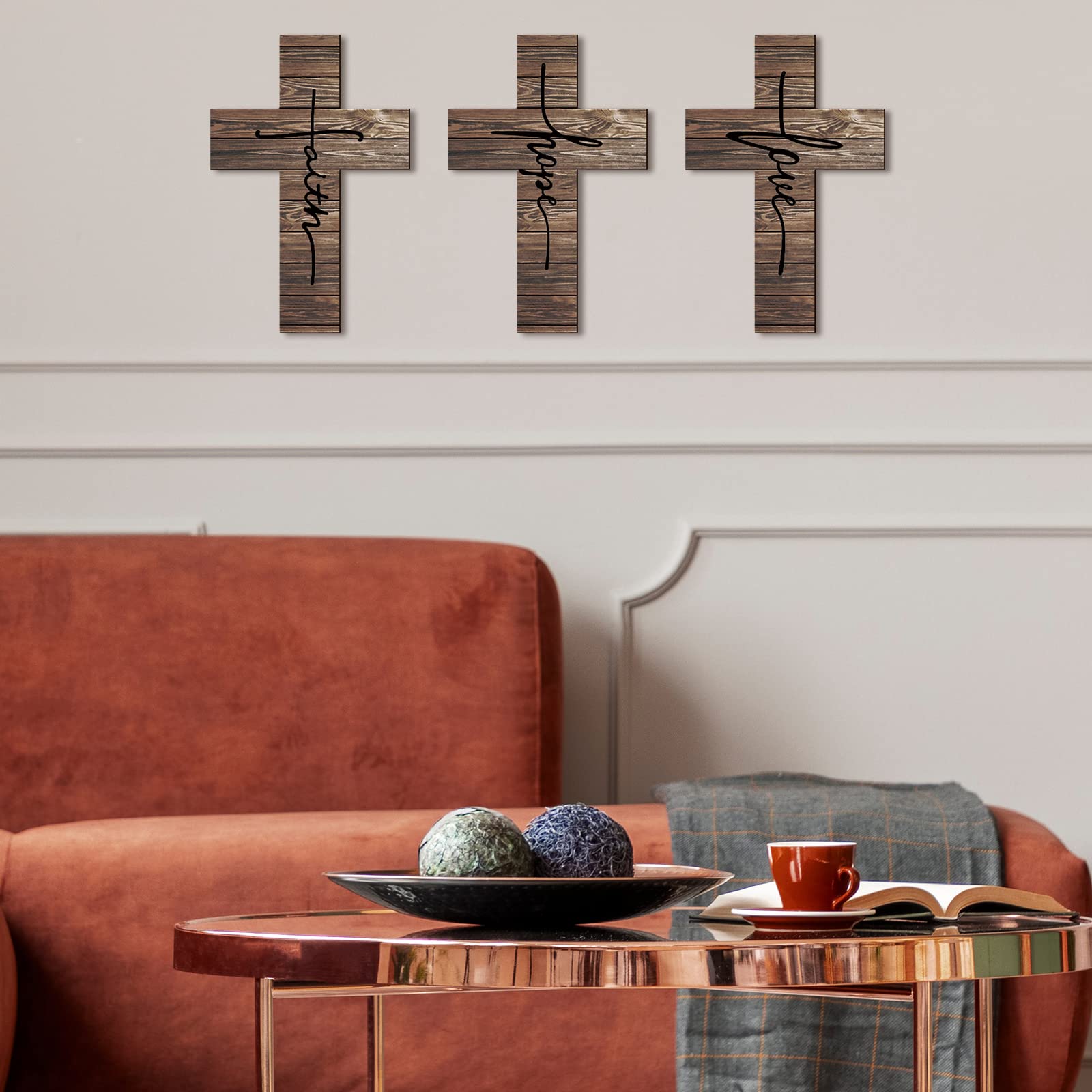 3 PCS Wooden Rustic Cross Decor, Vintage, 12 x 8 Inch(Brown)