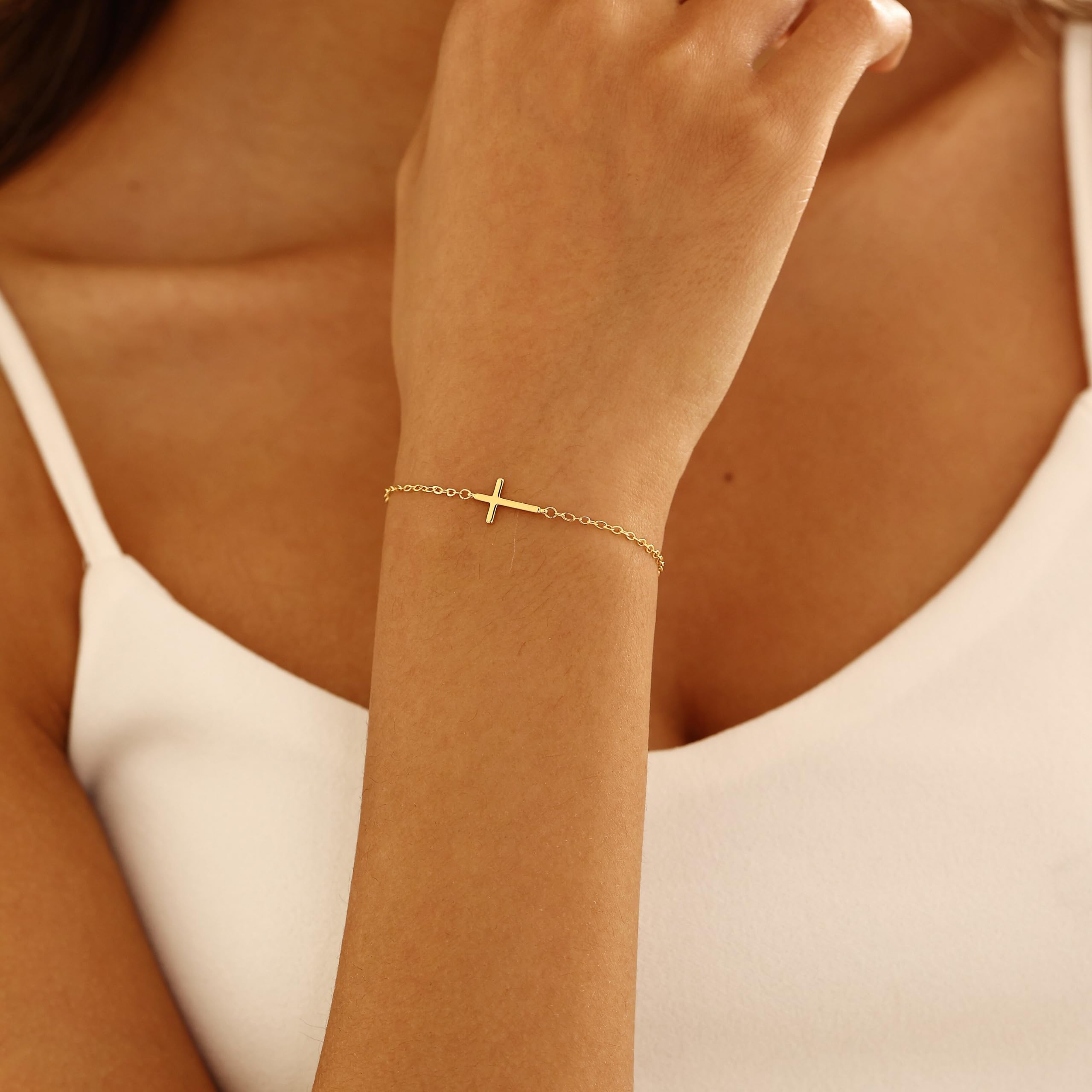 Dainty Cross Bracelet 14k Gold