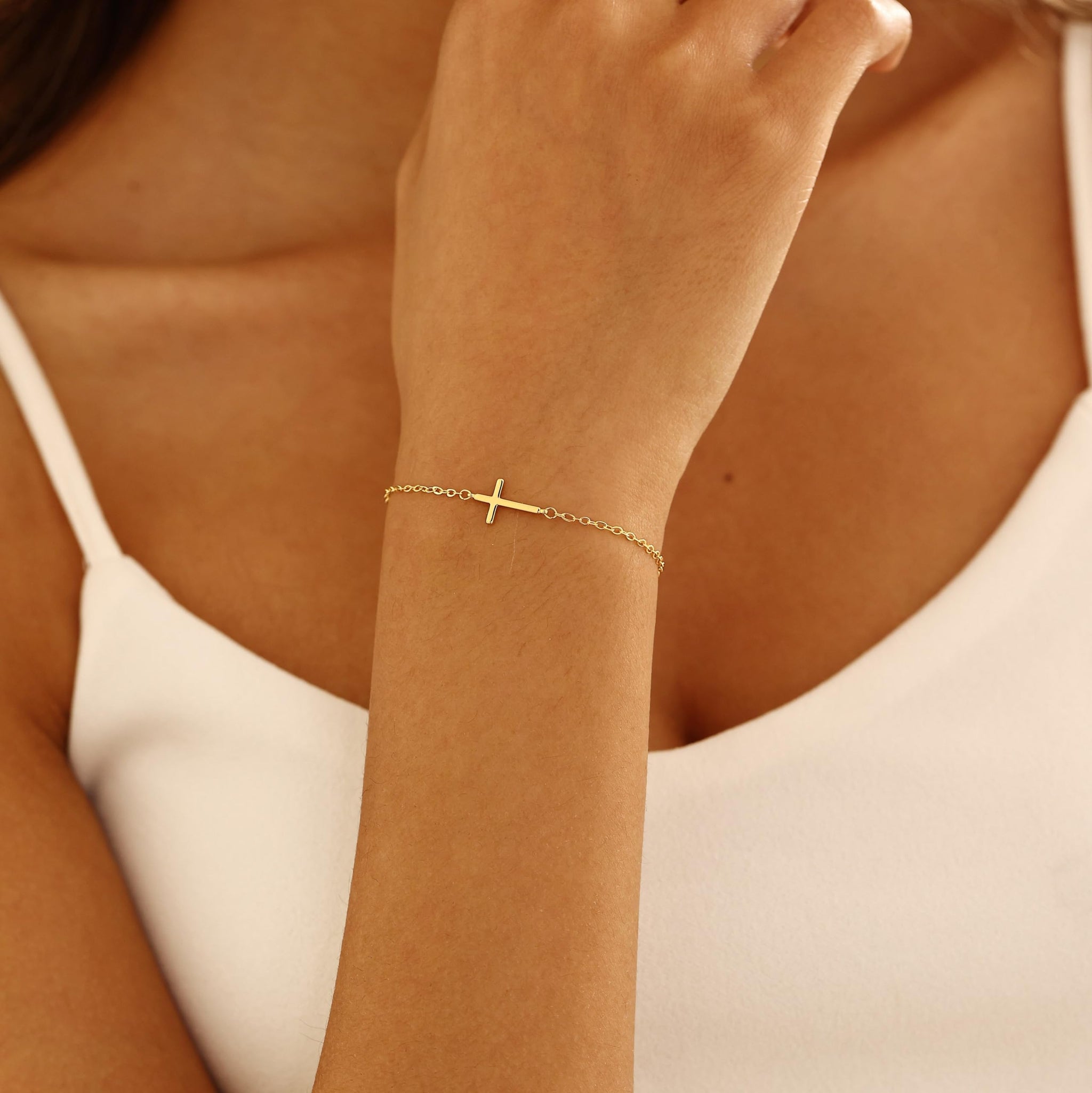 Dainty Cross Bracelet 14k Gold