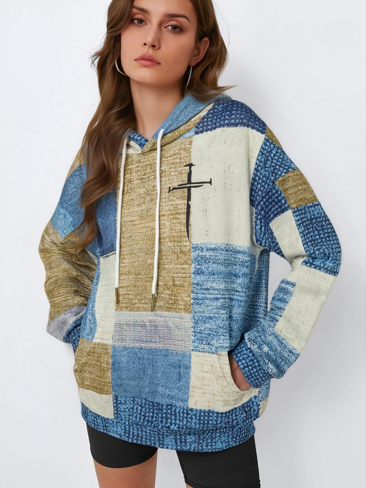 Blue/brown , Striped Cross Sweatshirt, Pullover