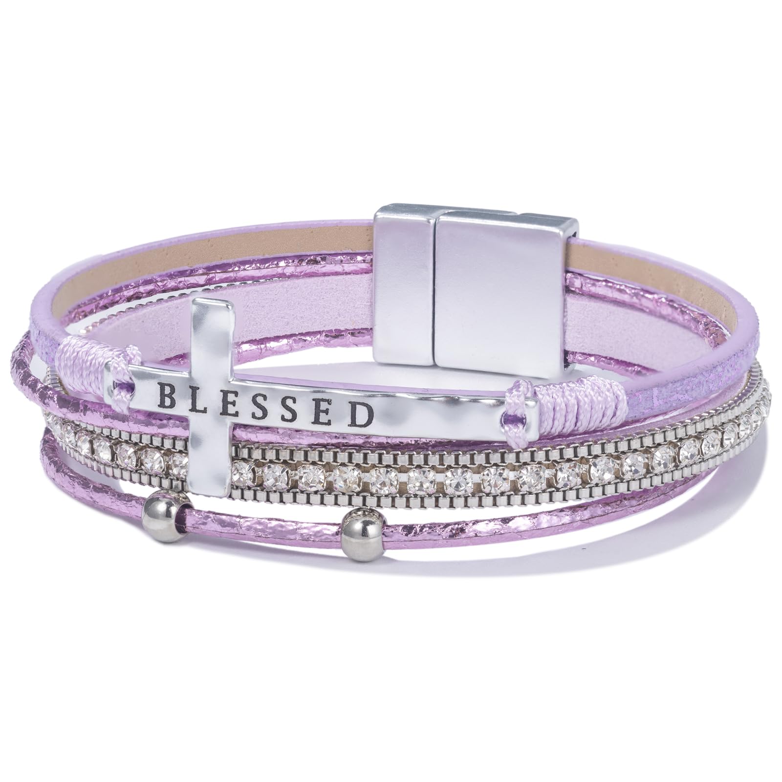 Leather Boho Bead Cross w/ Magnetic Clasp