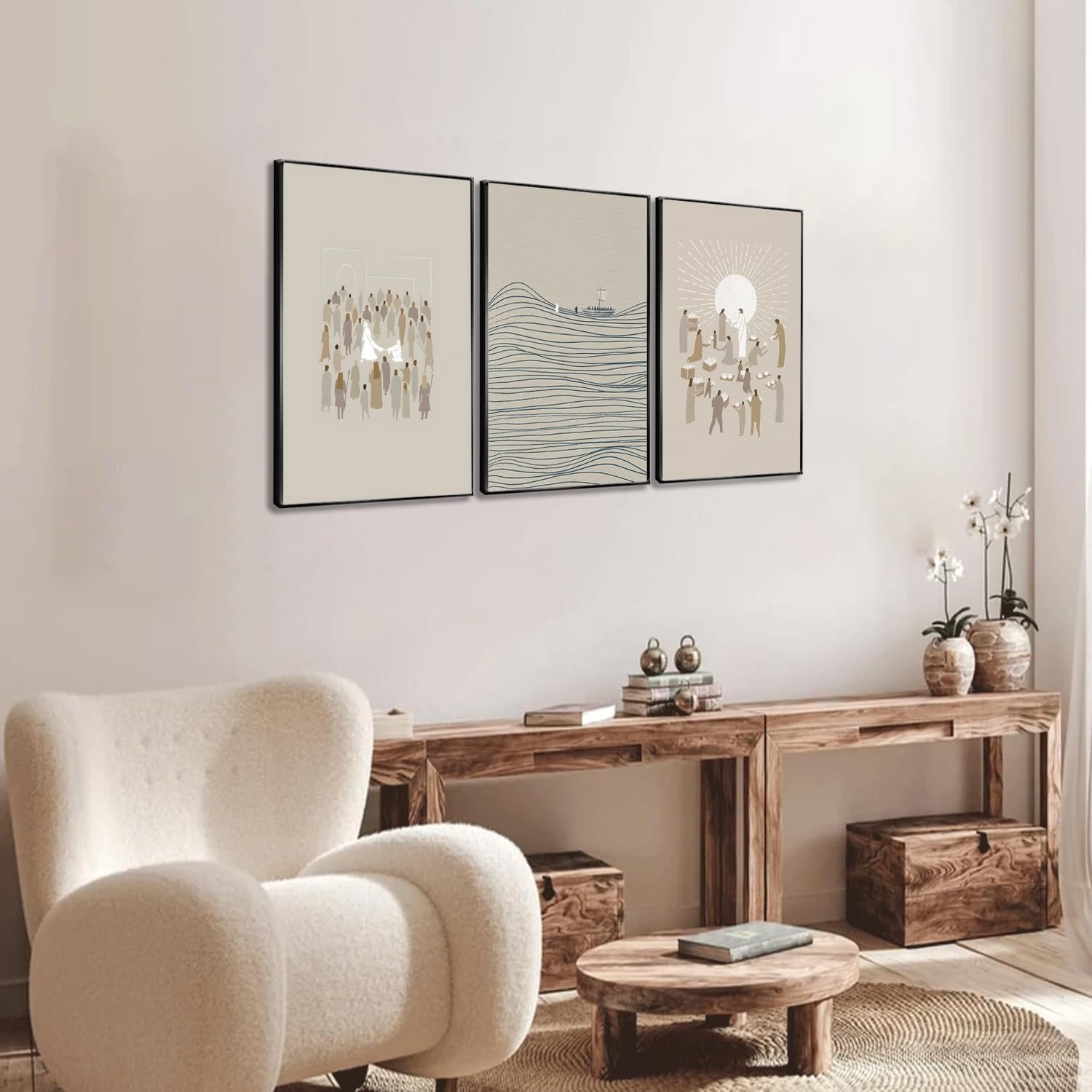 3Pcs abstract Wall Art Modern Minimalist Beige Bible Sketches 16x24In, Unframed