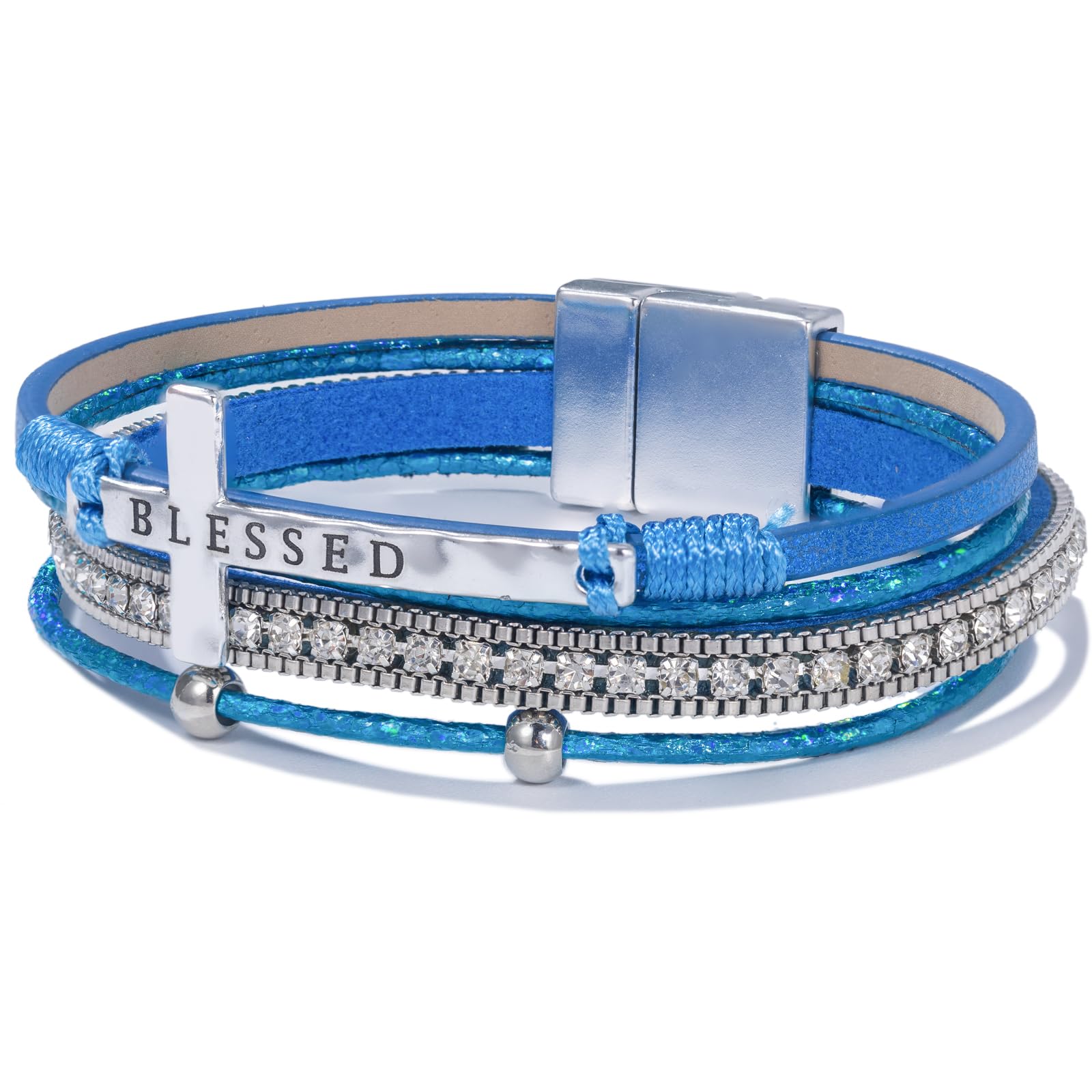 Leather Boho Bead Cross w/ Magnetic Clasp