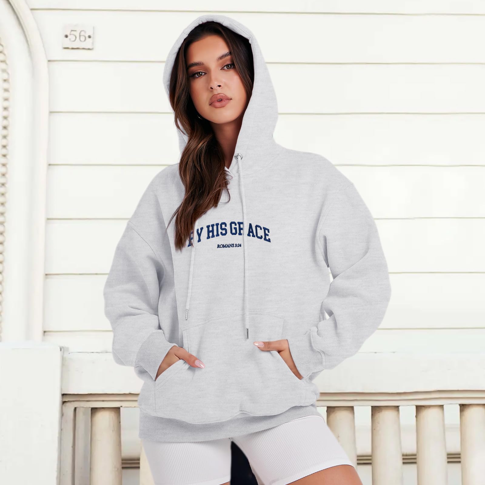 Women Faith Hoodie, Vintage Bible Verse Graphic Pullovers(Heather White)