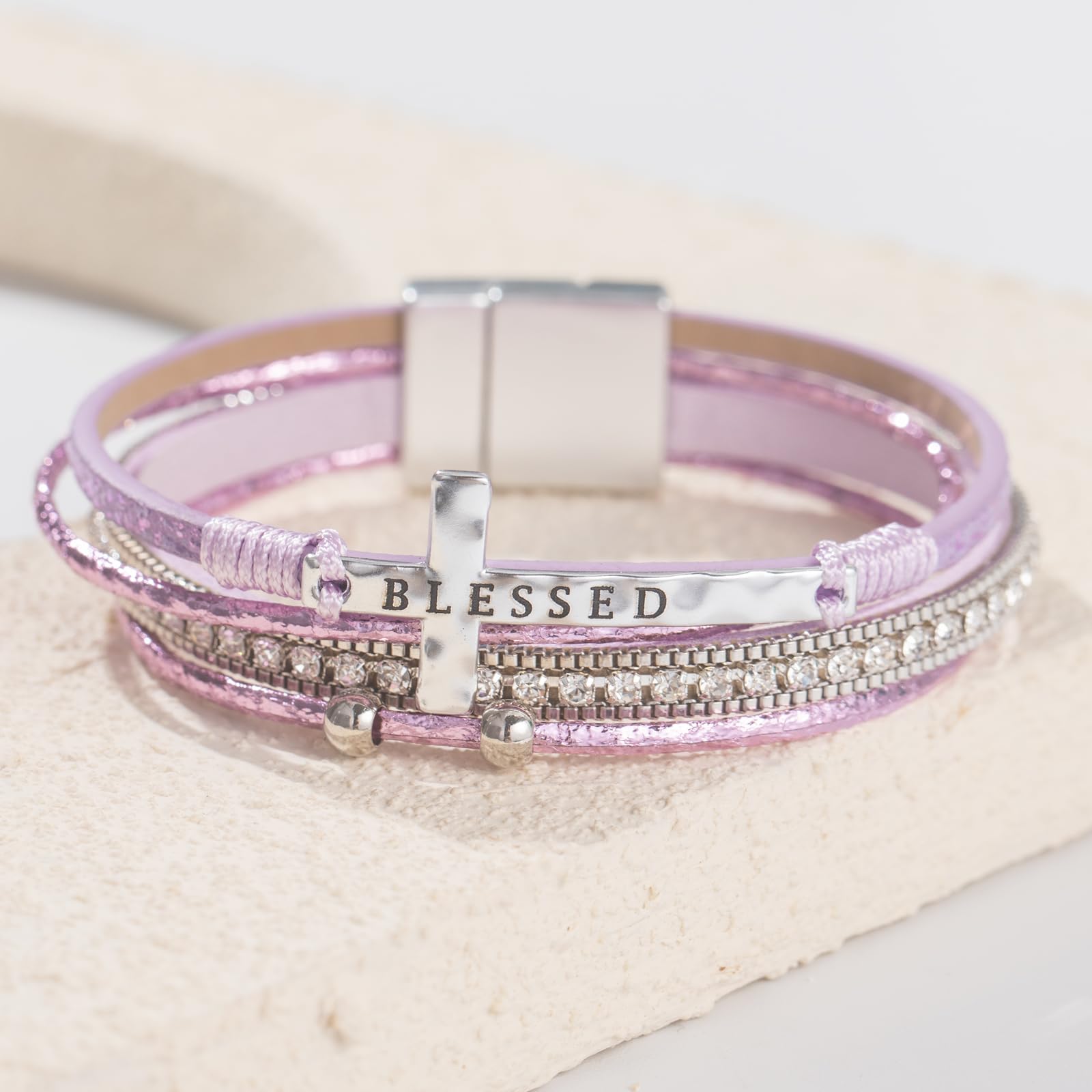 Leather Boho Bead Cross w/ Magnetic Clasp