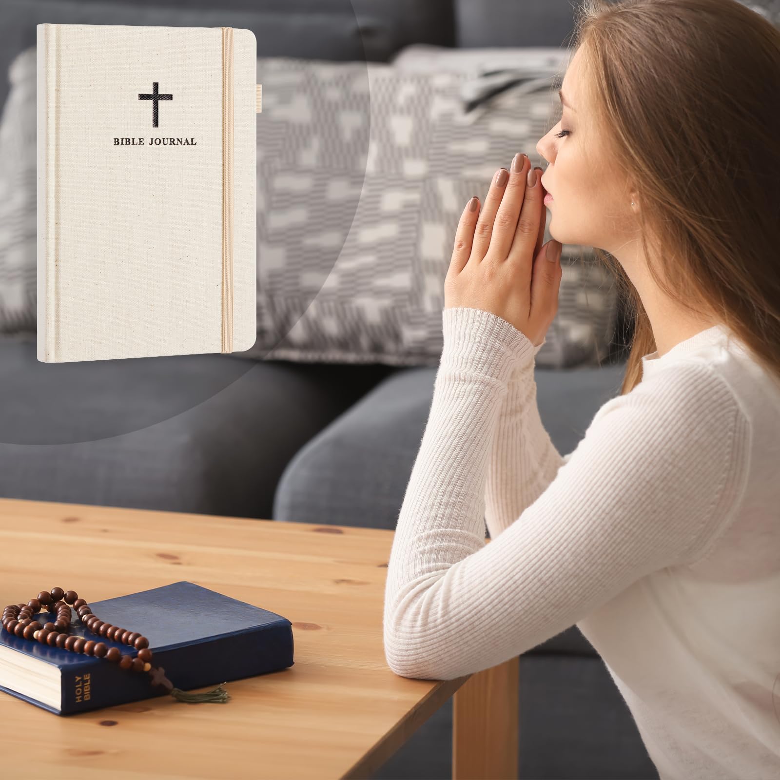 Prayer Journal for Women, Bible Notebook, Beige