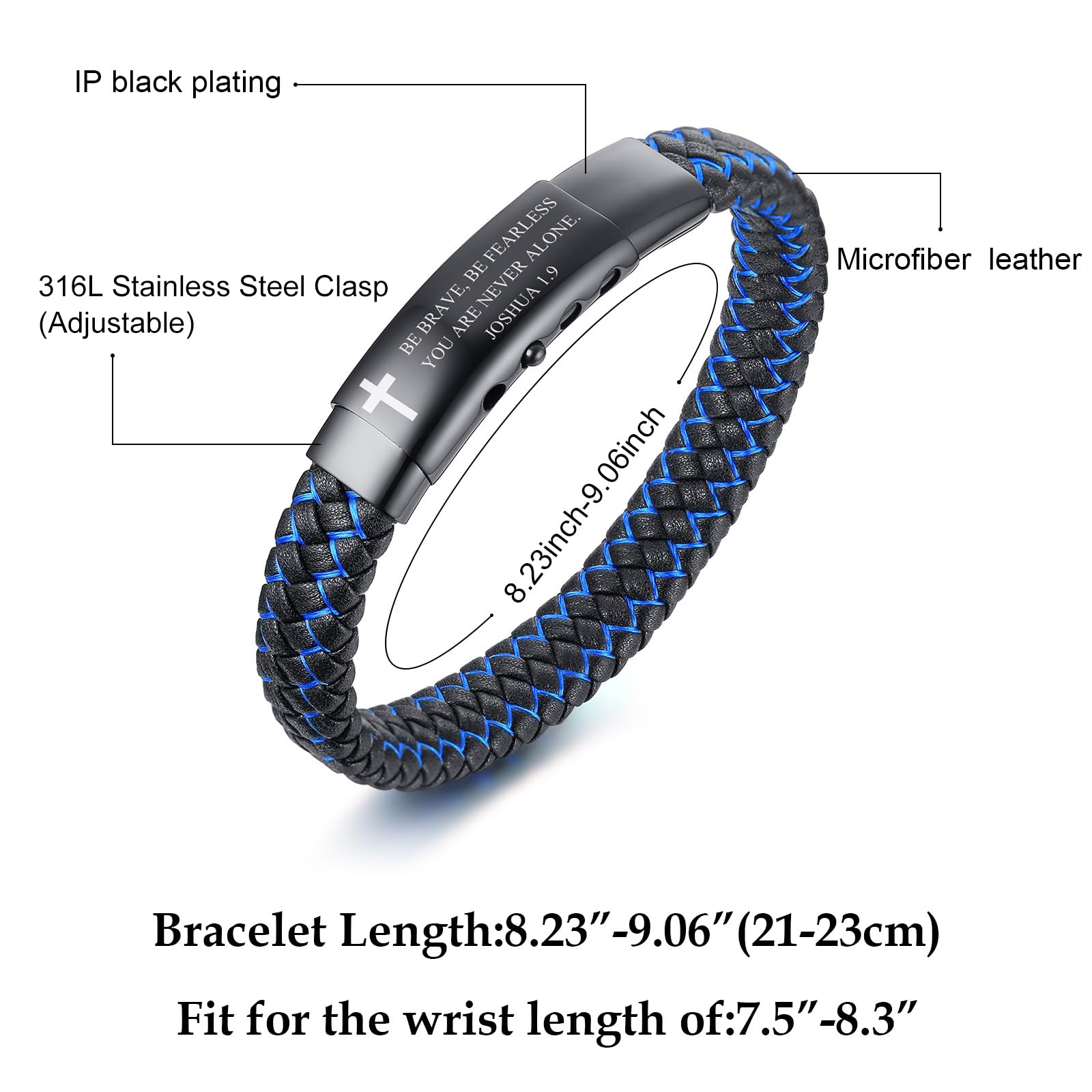 Joshua 1.9 Bible Verse Leather Cross Bracelet