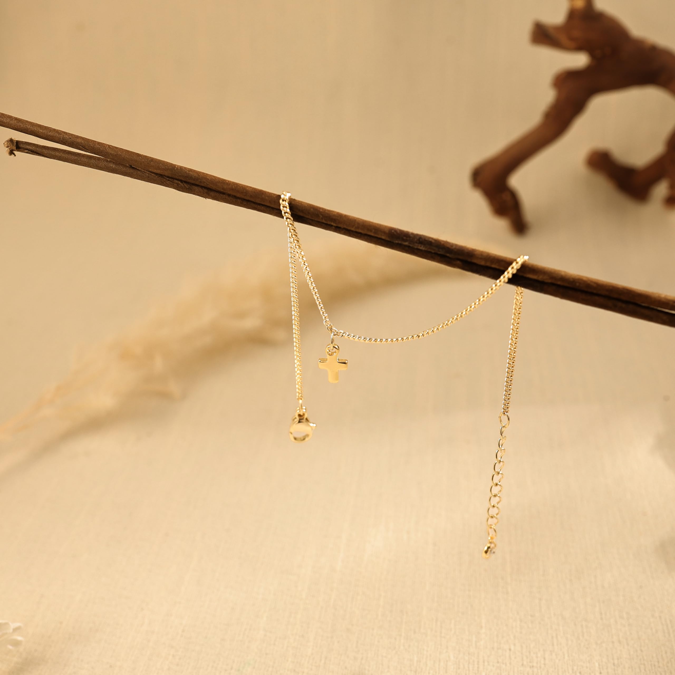 Dainty 14k Gold Plated Cross Bracelet