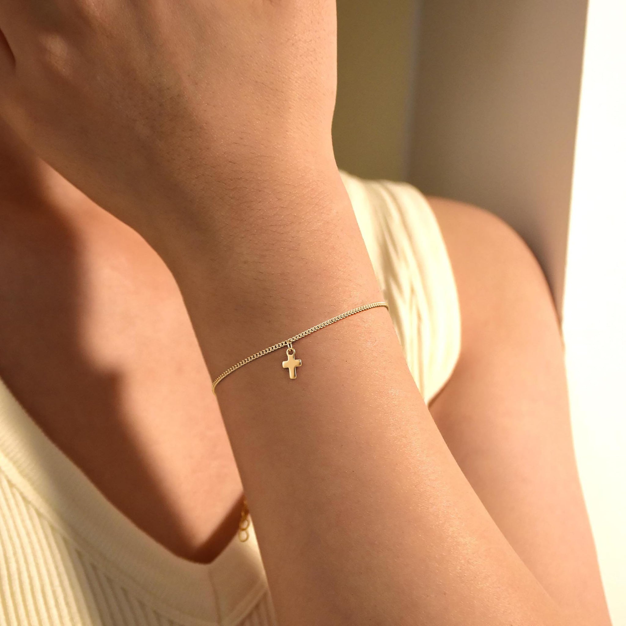 Dainty 14k Gold Plated Cross Bracelet