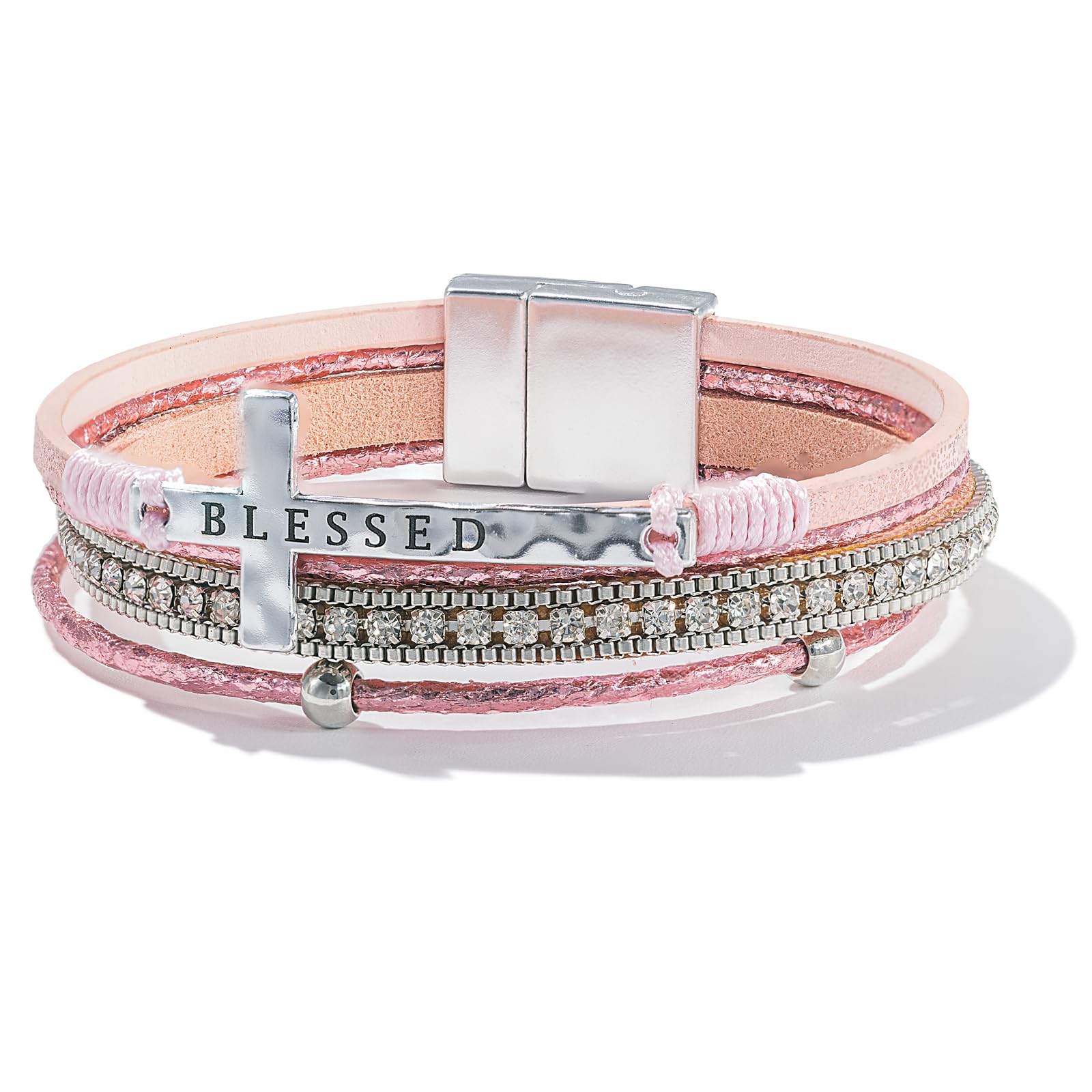 Leather Boho Bead Cross w/ Magnetic Clasp