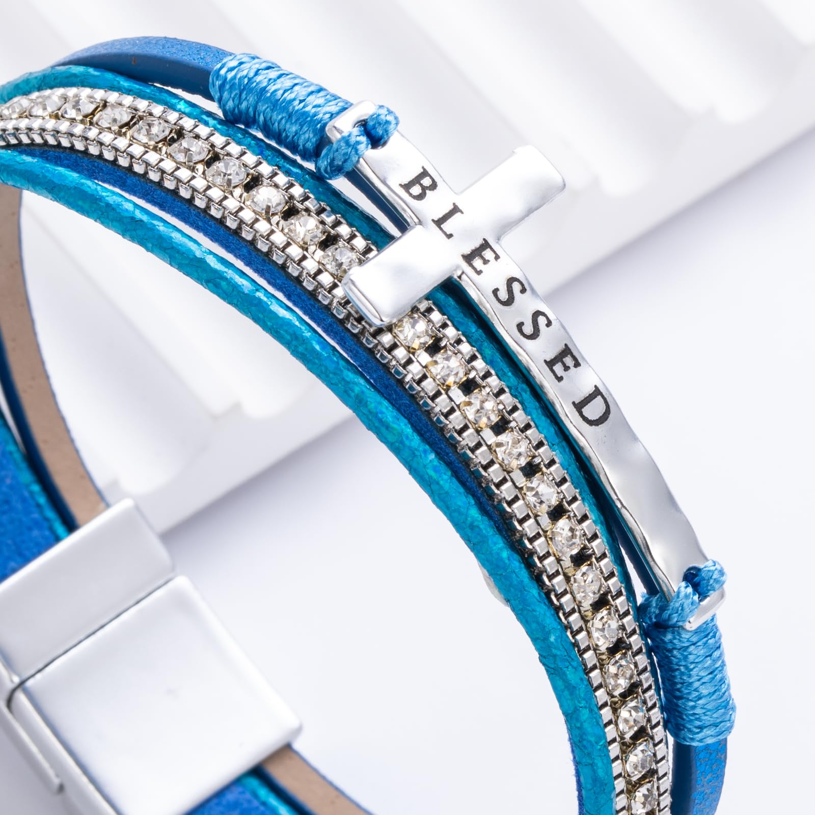 Leather Boho Bead Cross w/ Magnetic Clasp