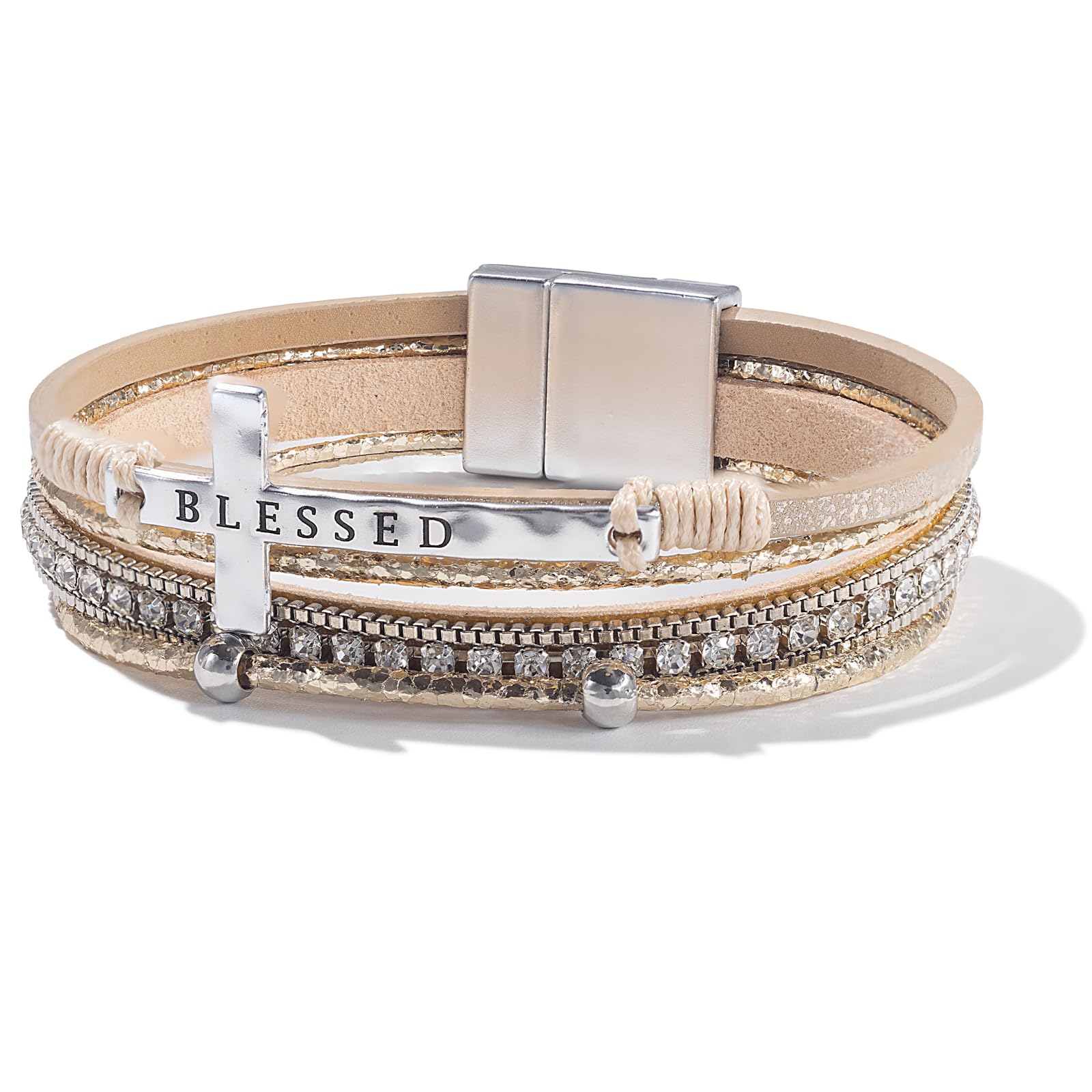 Leather Boho Bead Cross w/ Magnetic Clasp