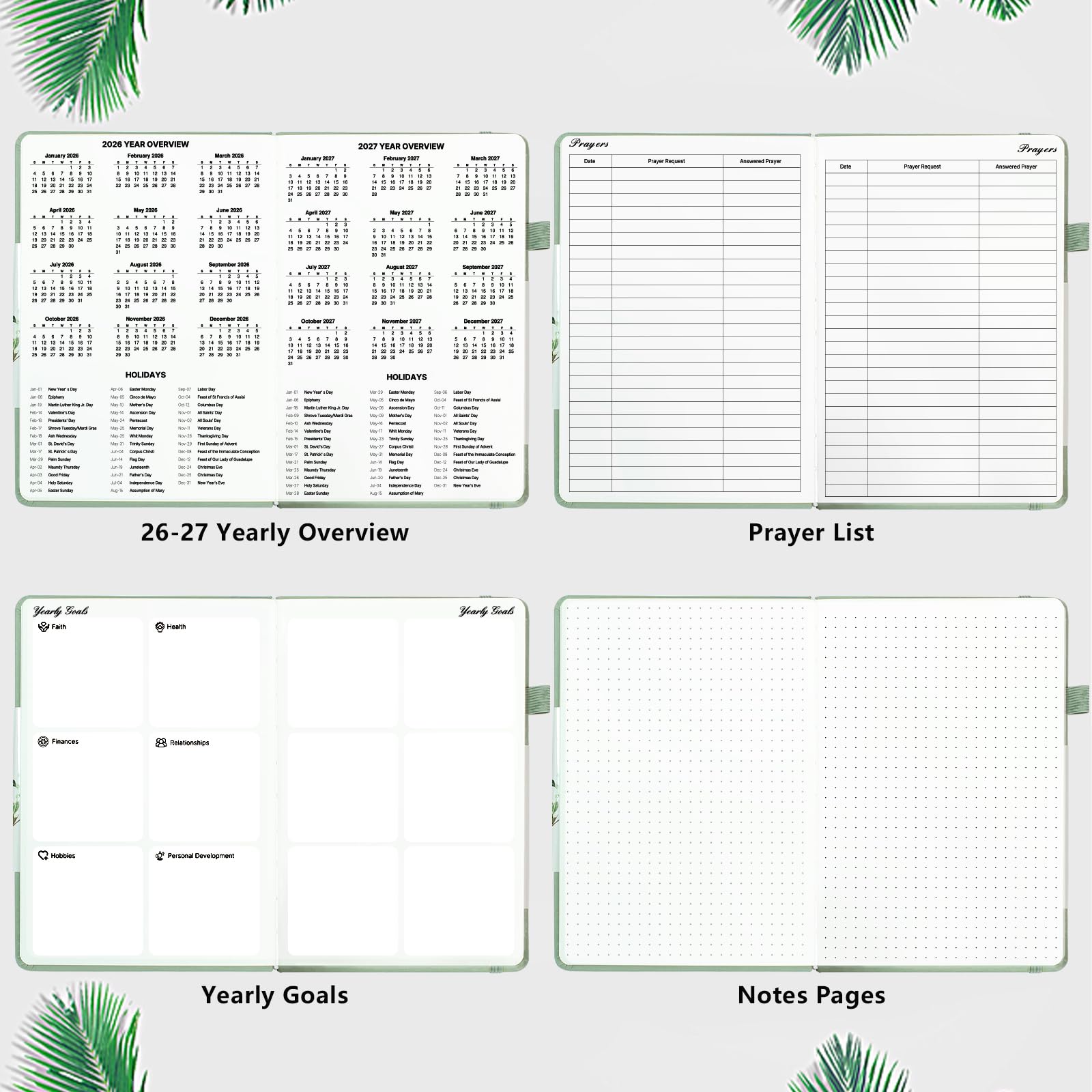 2026 Prayer Notebook, Planner, Hardcover, Sage Green