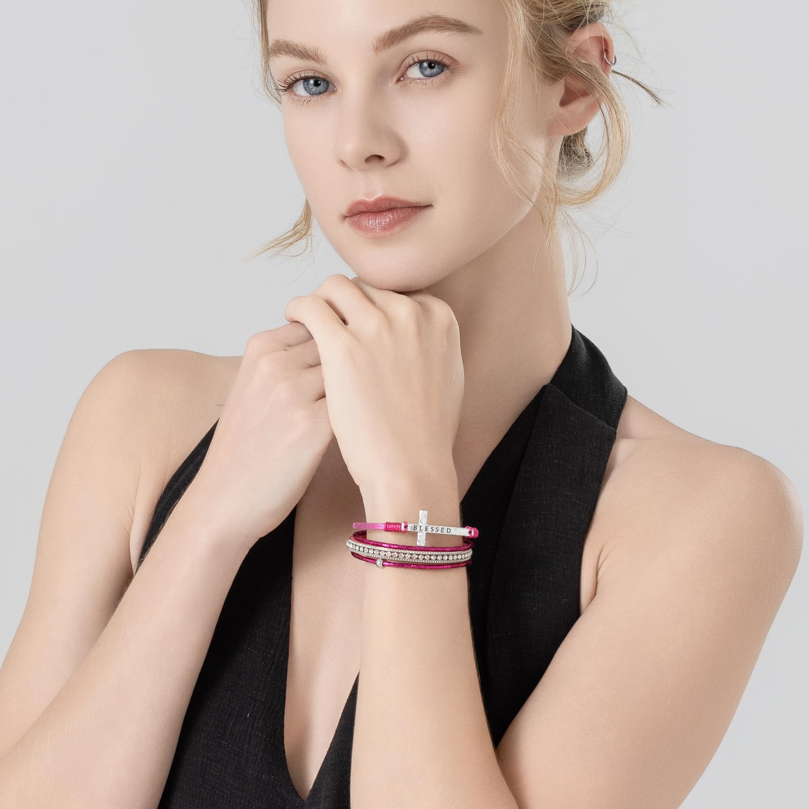 Leather Boho Bead Cross w/ Magnetic Clasp