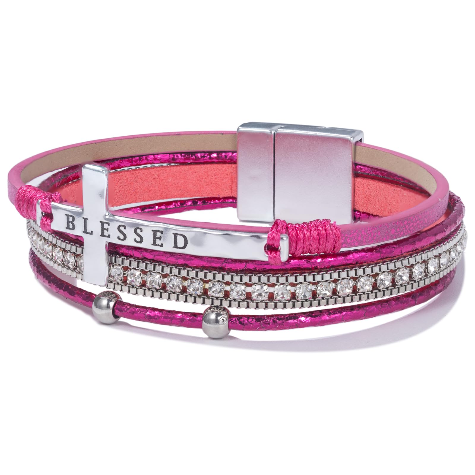 Leather Boho Bead Cross w/ Magnetic Clasp