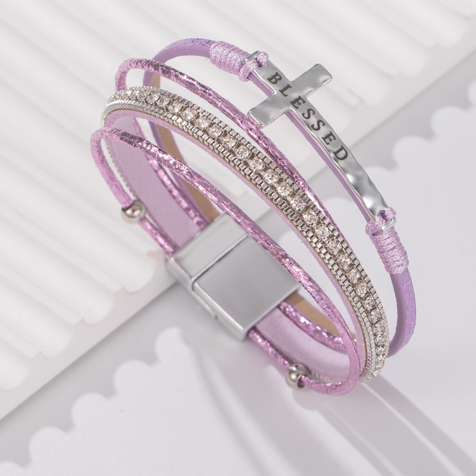 Leather Boho Bead Cross w/ Magnetic Clasp