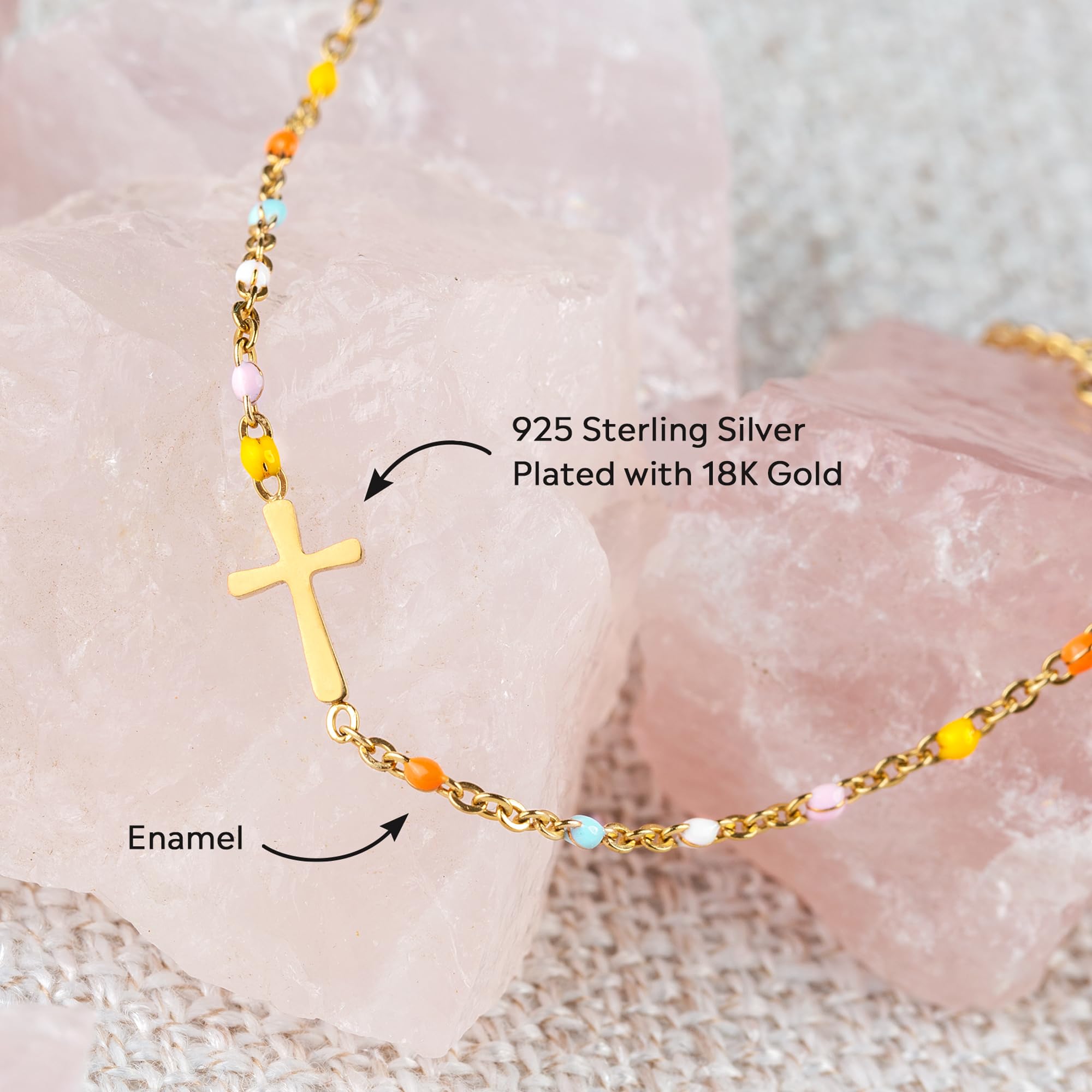 Sterling Silver, Gold, Gemstones Cross Bracelets